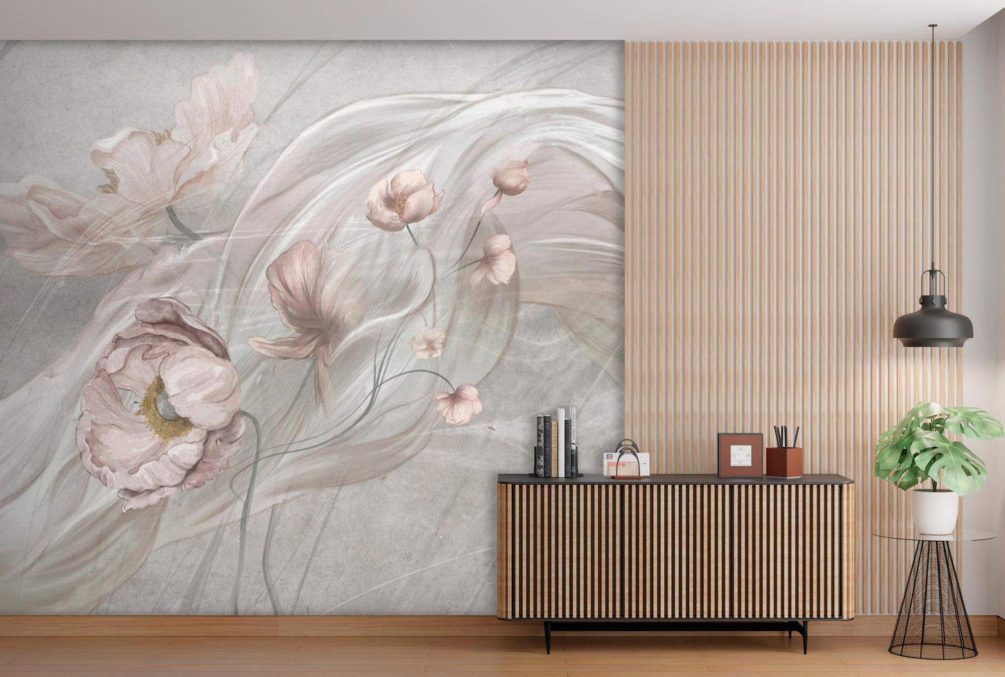 Elegant Floral Wall Mural – Watercolor Peony and Silk Flow Peel & Stick Wallpaper, Modern Bedroom Living Room Accent, Custom Sizes