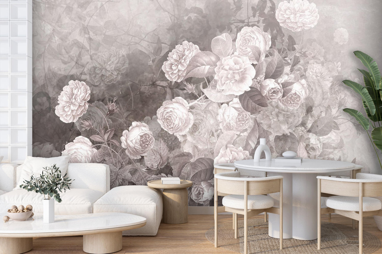 Romantic Vintage Flower Wall Mural – Pink Peony & Butterfly Fabric Wallpaper for Nursery or Living Room