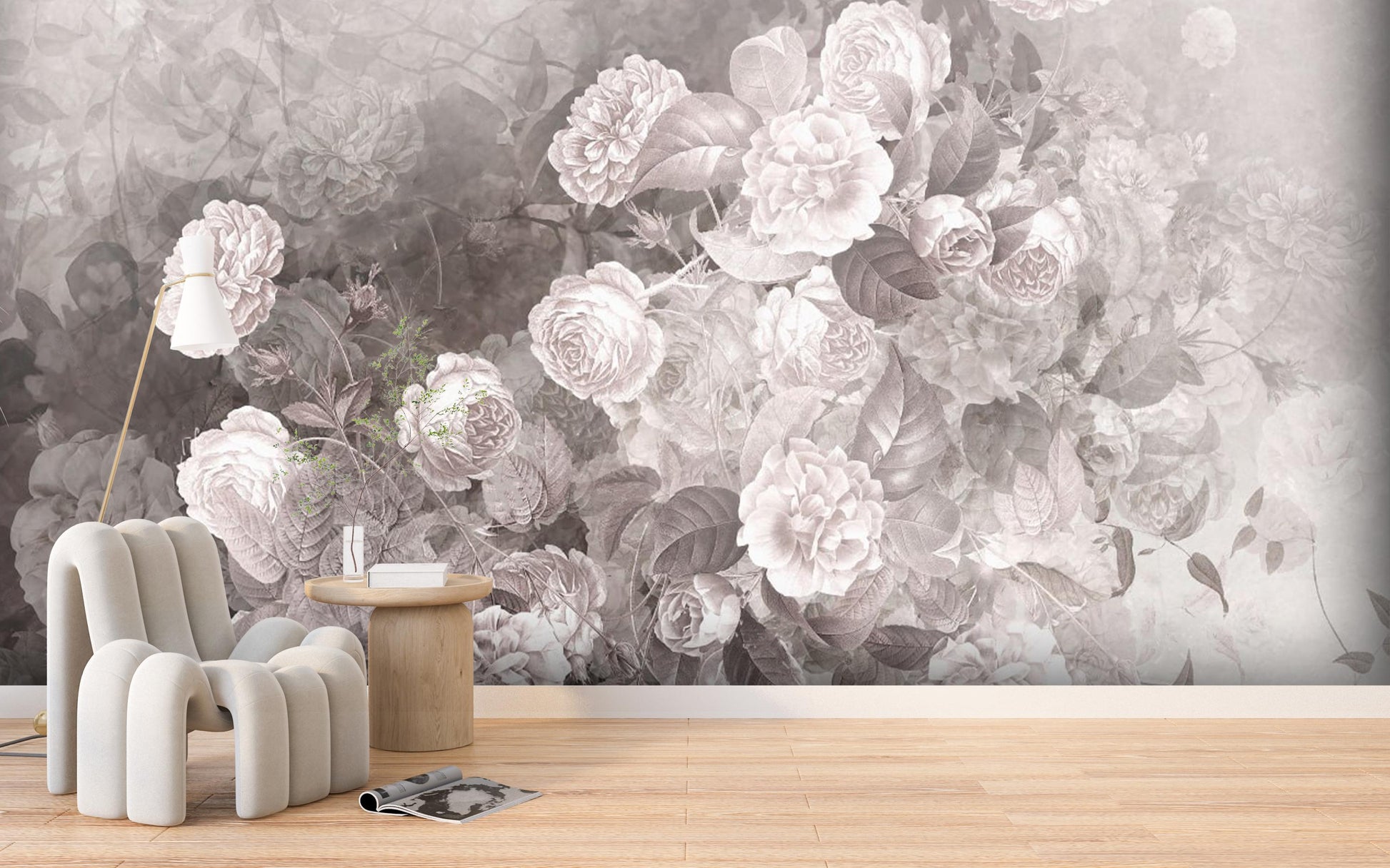 Romantic Vintage Flower Wall Mural – Pink Peony & Butterfly Fabric Wallpaper for Nursery or Living Room
