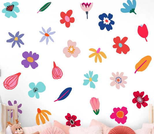 Colorful Flower Wall Decals – Boho Floral Stickers for Nursery – Removable PVC-Free Wall Decor, Flower Wall Decor for Nursery