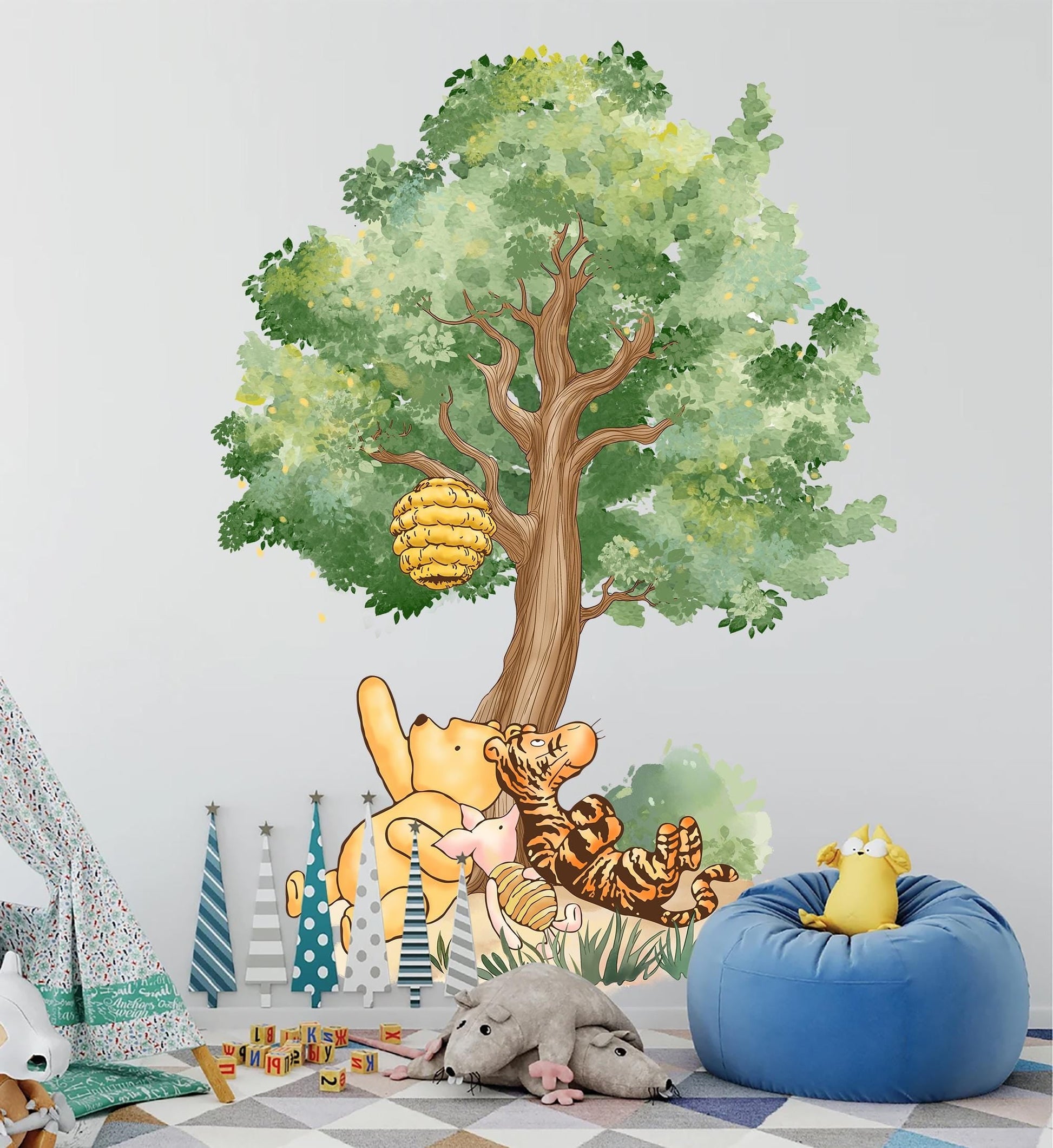 Winnie the Pooh Tree Wall Decal – Removable Nursery Wall Sticker, Tigger Piglet Forest Scene, Large Small Size