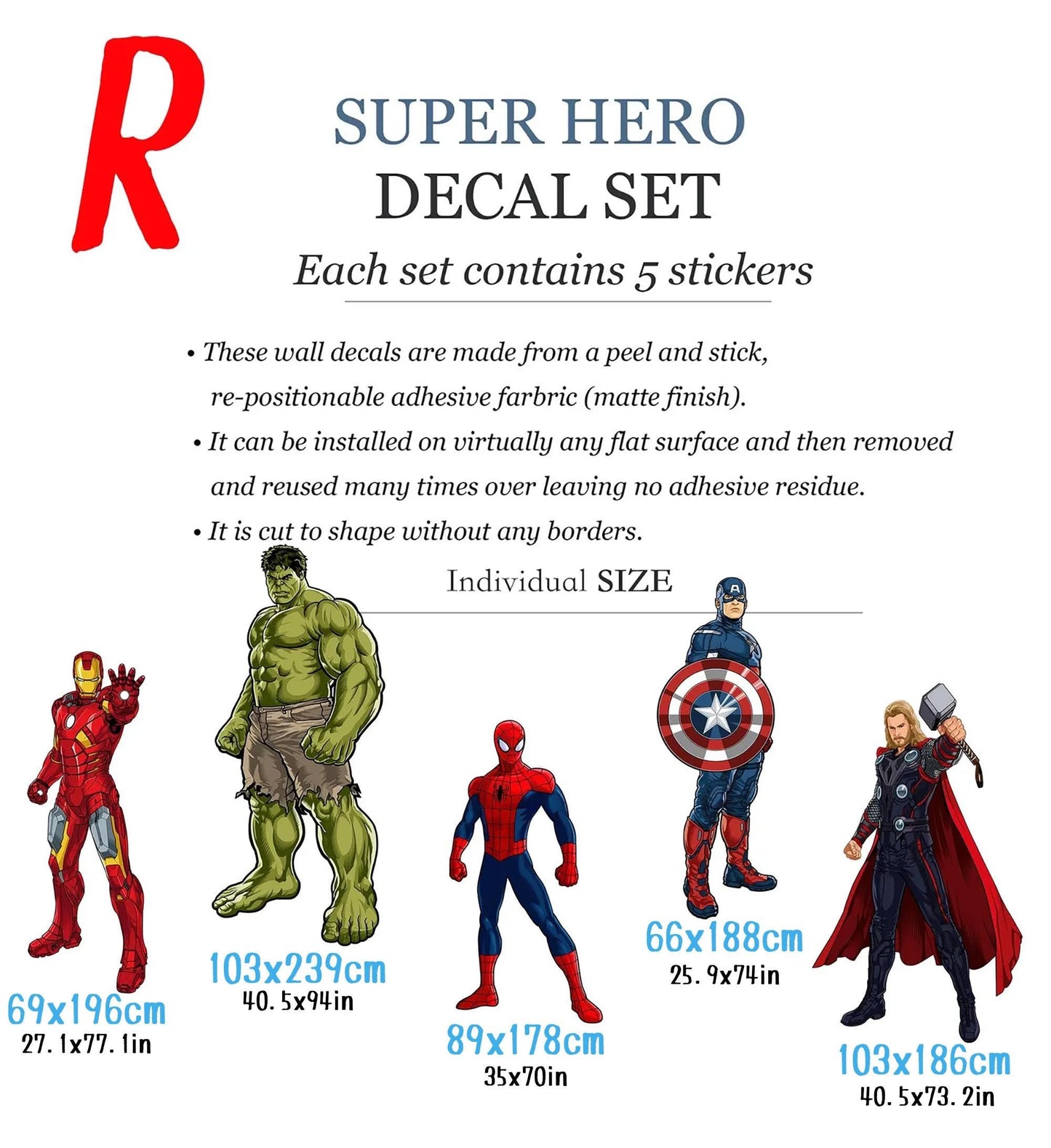 Standing Superhero Avengers Wall Decal - Spiderman Captain America Hulk Iron Man - Boy Bedroom Decor
