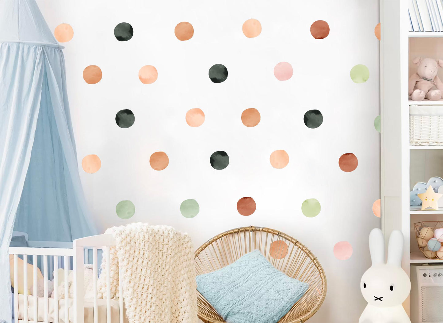 Watercolor Polka Dot Wall Decals – 24 PCS 8.3cm Dots, PVC-Free Fabric, Removable & Reusable, 18 Colour Options