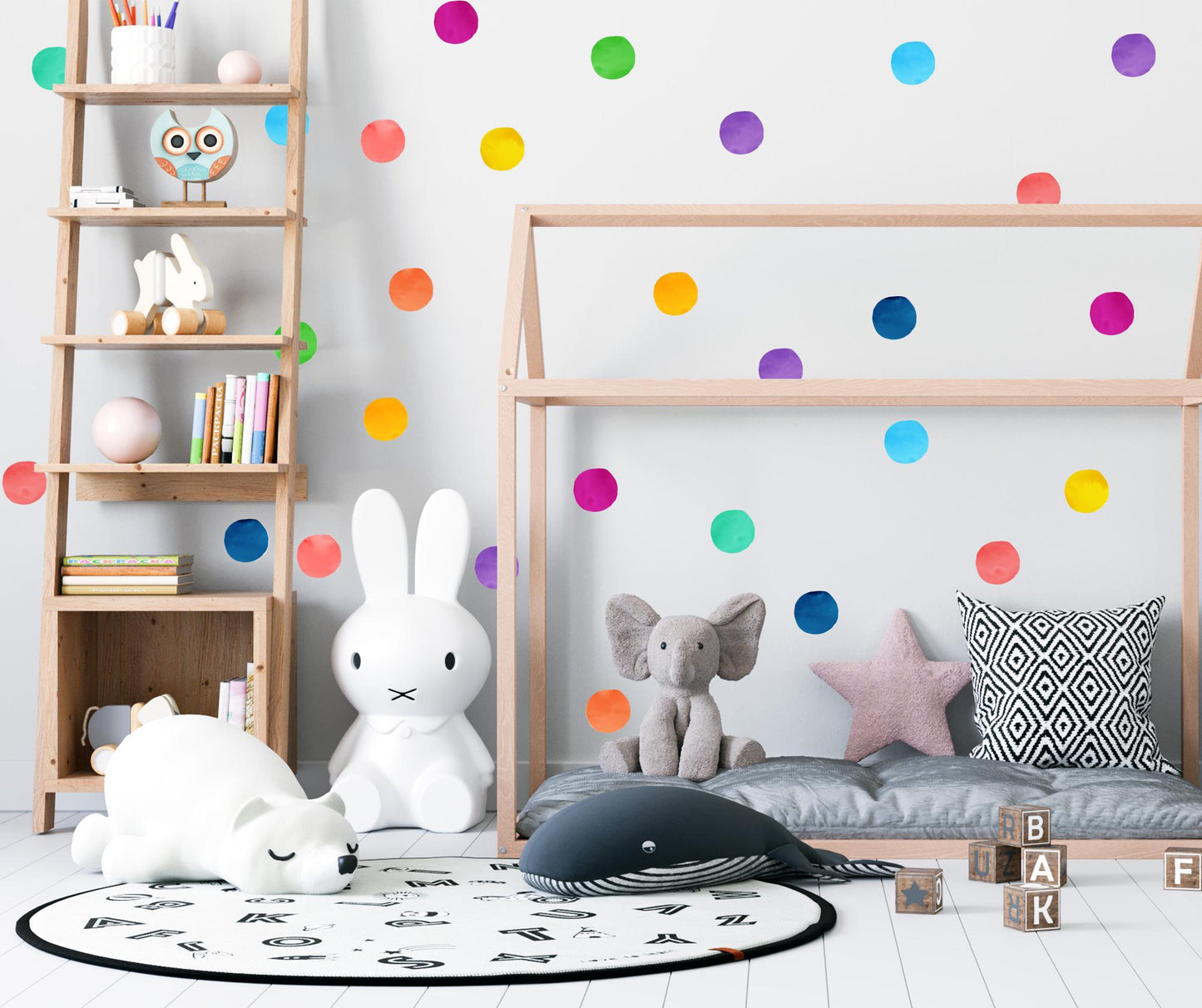 Watercolor Polka Dot Wall Decals – 24 PCS 8.3cm Dots, PVC-Free Fabric, Removable & Reusable, 18 Colour Options