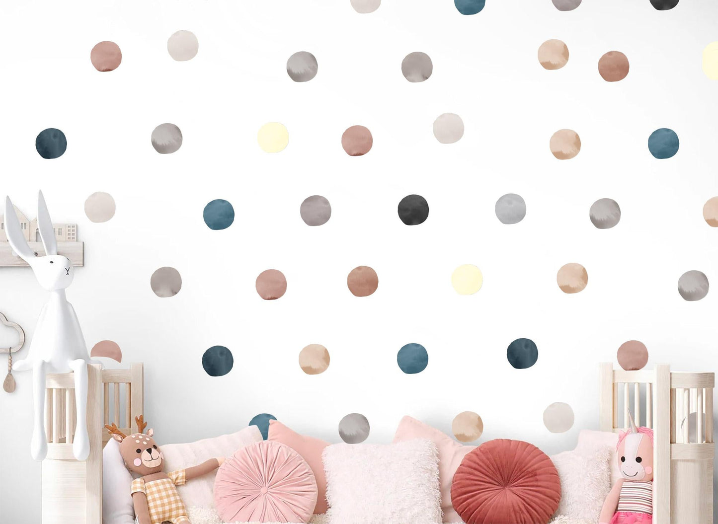 Watercolor Polka Dot Wall Decals – 24 PCS 8.3cm Dots, PVC-Free Fabric, Removable & Reusable, 18 Colour Options
