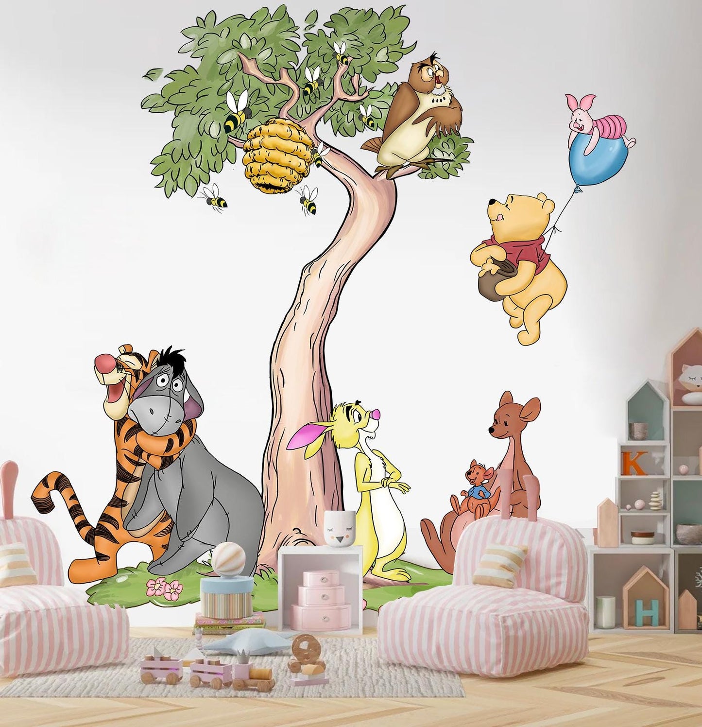 Winnie the Pooh Friends Tree Wall Decal – Large Kids Room Removable Fabric Stickerr - Wall Decal for Nursery