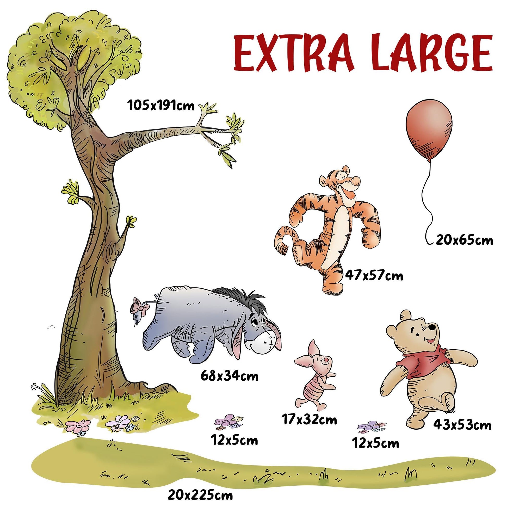 Winnie the Pooh Wall Decal – Tree & Friends Nursery Wall Sticker – Large Removable Fabric Mural for Kids Room