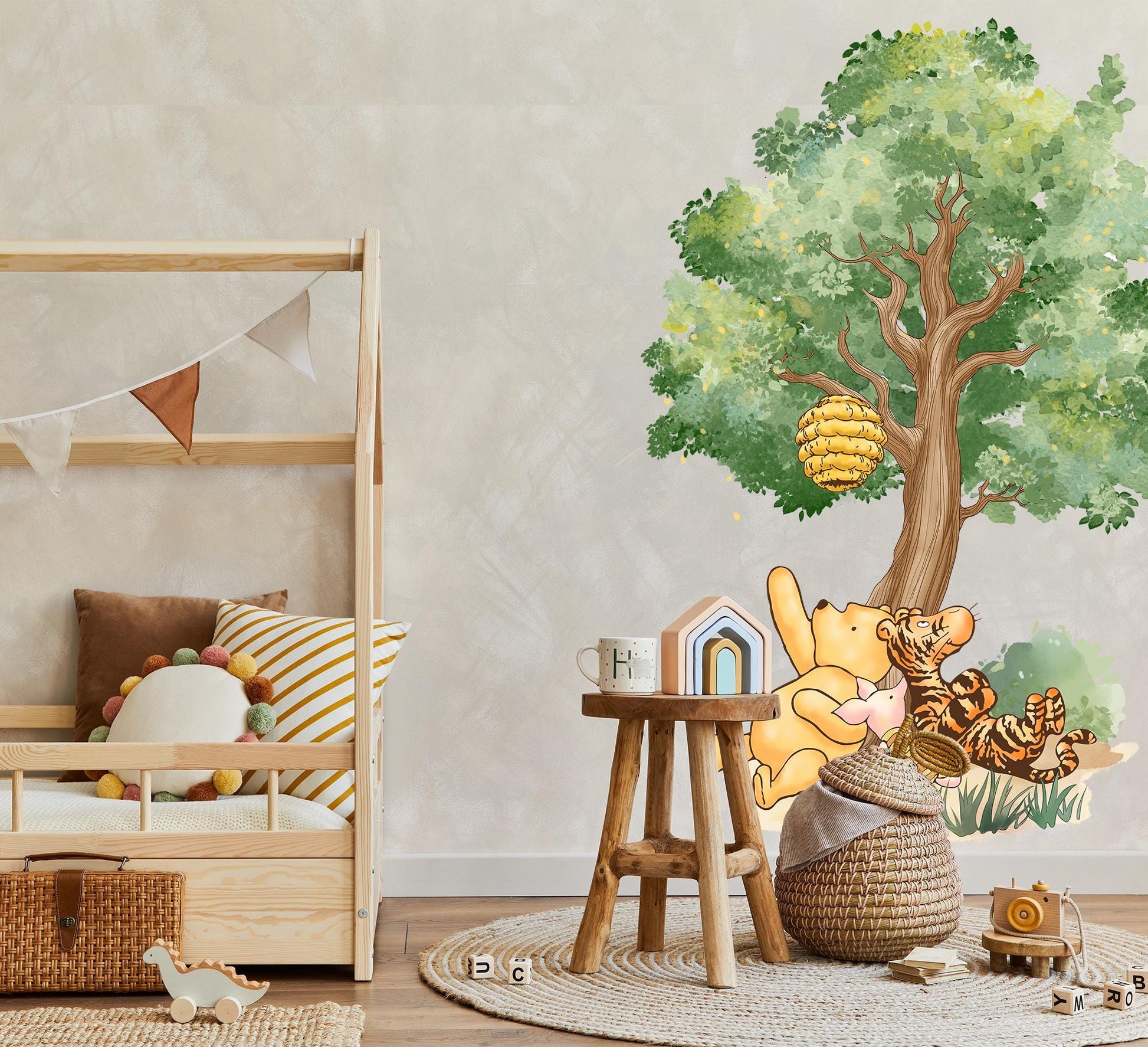 Winnie the Pooh Tree Wall Decal – Removable Nursery Wall Sticker, Tigger Piglet Forest Scene, Large Small Size