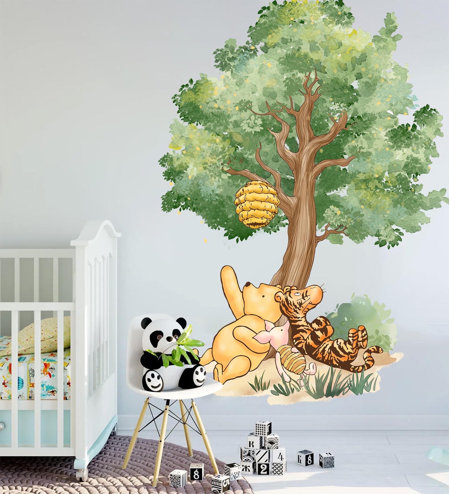 Winnie the Pooh Tree Wall Decal – Removable Nursery Wall Sticker, Tigger Piglet Forest Scene, Large Small Size