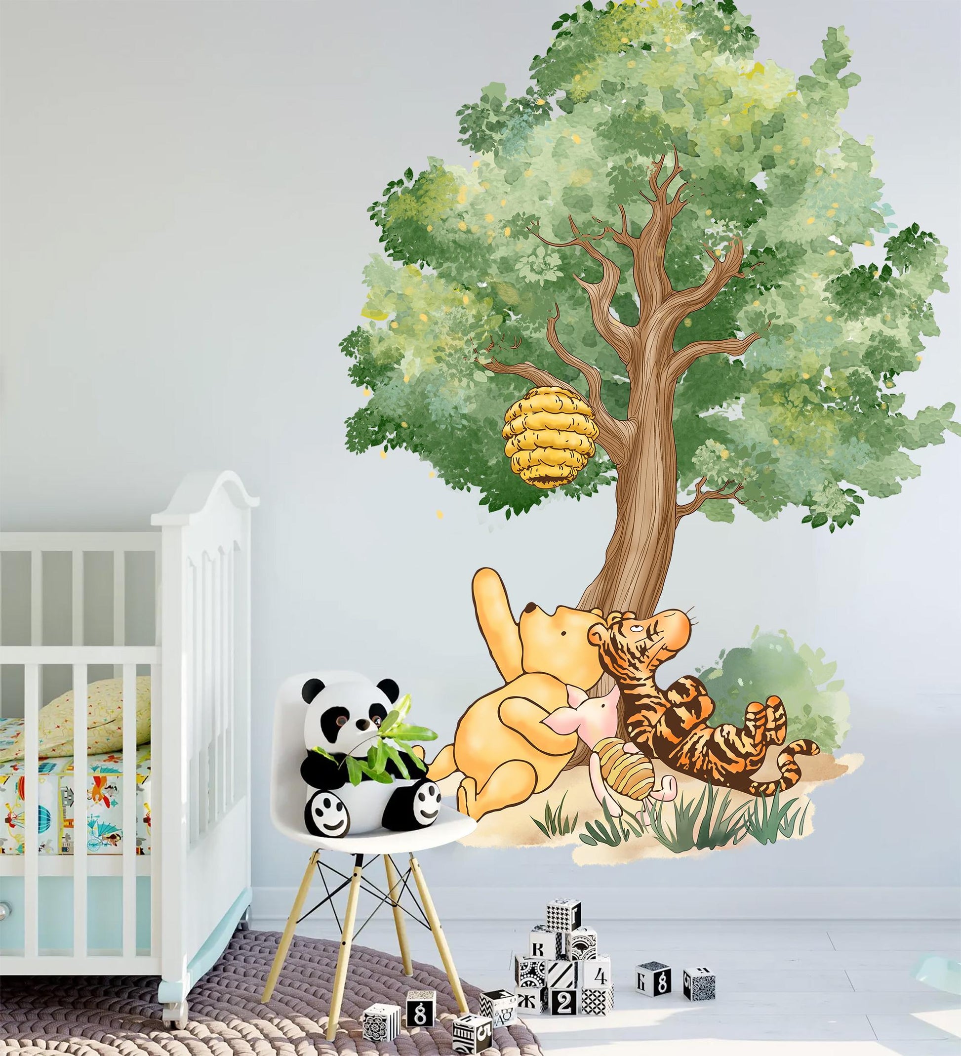 Winnie the Pooh Tree Wall Decal – Removable Nursery Wall Sticker, Tigger Piglet Forest Scene, Large Small Size