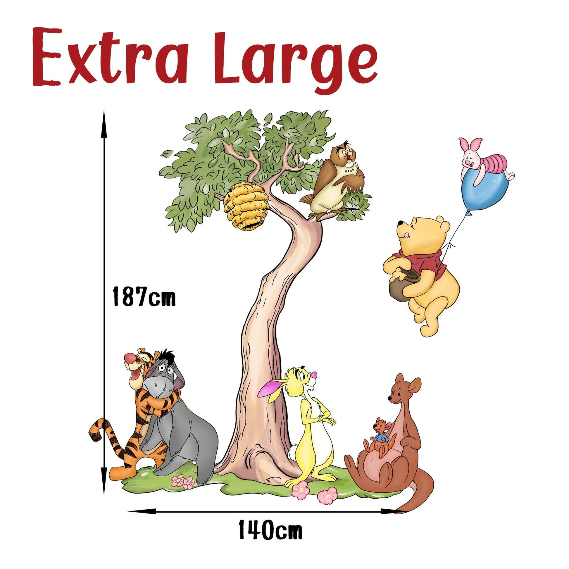 Winnie the Pooh Friends Tree Wall Decal – Large Kids Room Removable Fabric Stickerr - Wall Decal for Nursery