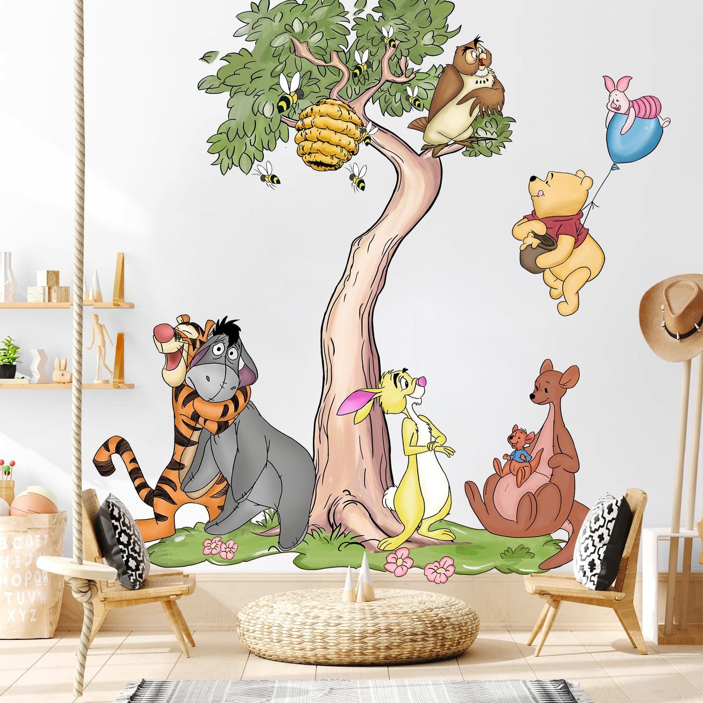 Winnie the Pooh Friends Tree Wall Decal – Large Kids Room Removable Fabric Stickerr - Wall Decal for Nursery