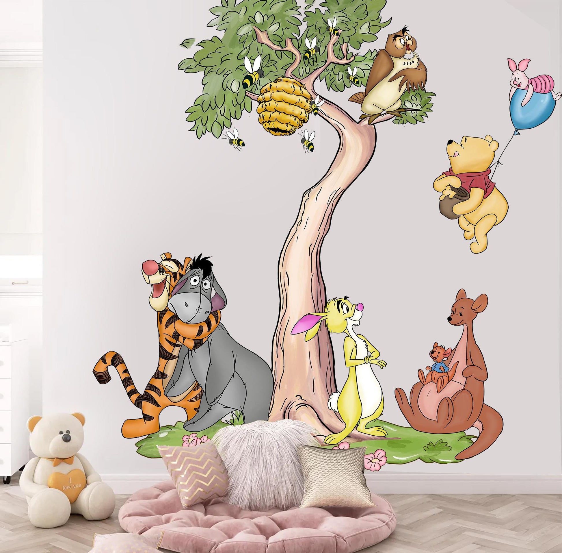 Winnie the Pooh Friends Tree Wall Decal – Large Kids Room Removable Fabric Stickerr - Wall Decal for Nursery