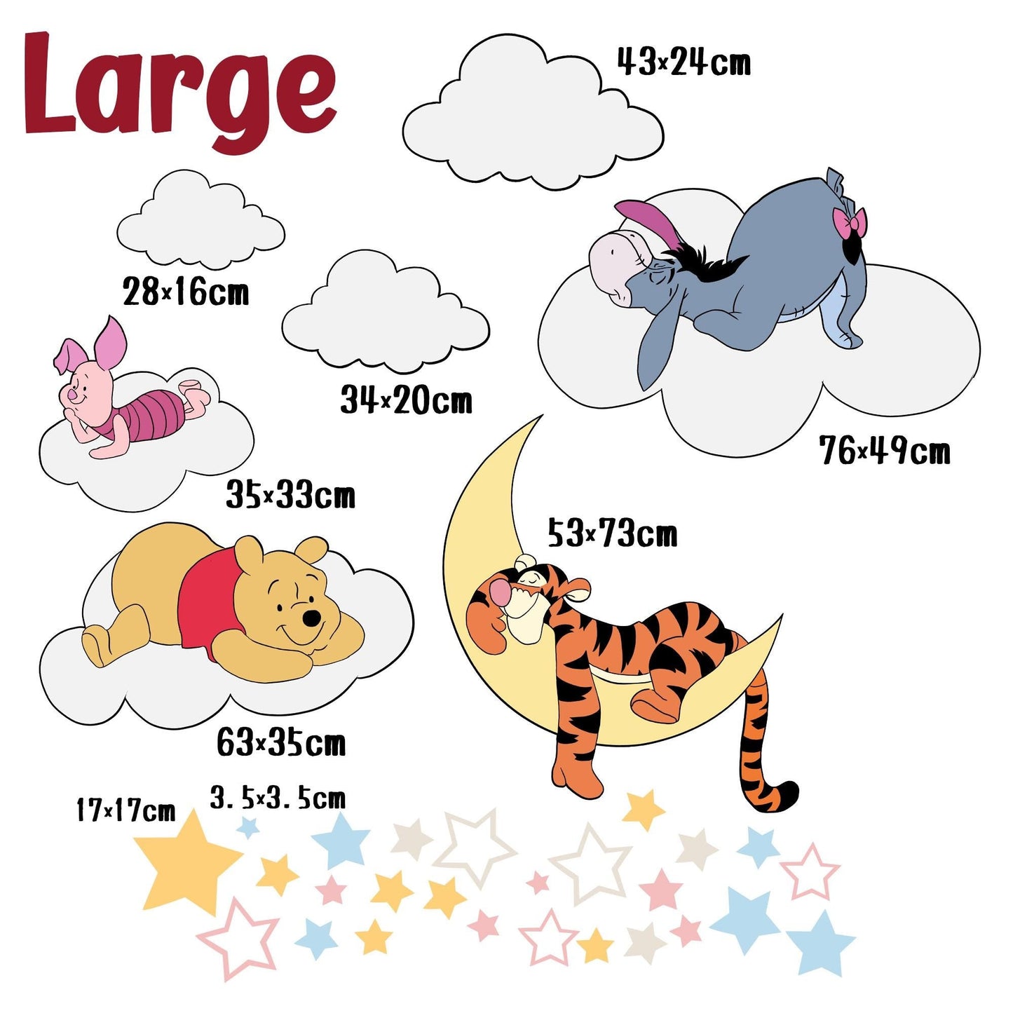 Night Winnie Wall Decals – Sleeping Pooh Tigger Piglet Eeyore Nursery Stickers – Removable Fabric Baby Room Decor