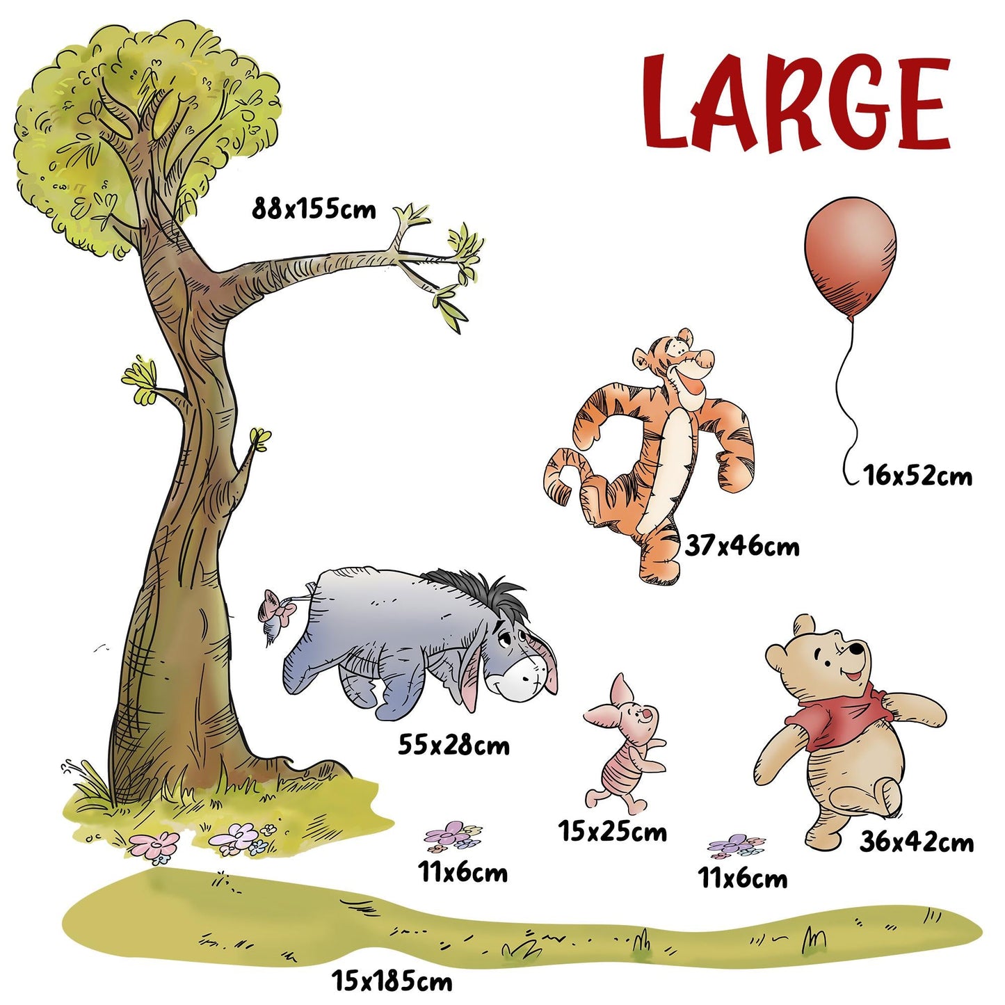 Winnie the Pooh Wall Decal – Tree & Friends Nursery Wall Sticker – Large Removable Fabric Mural for Kids Room