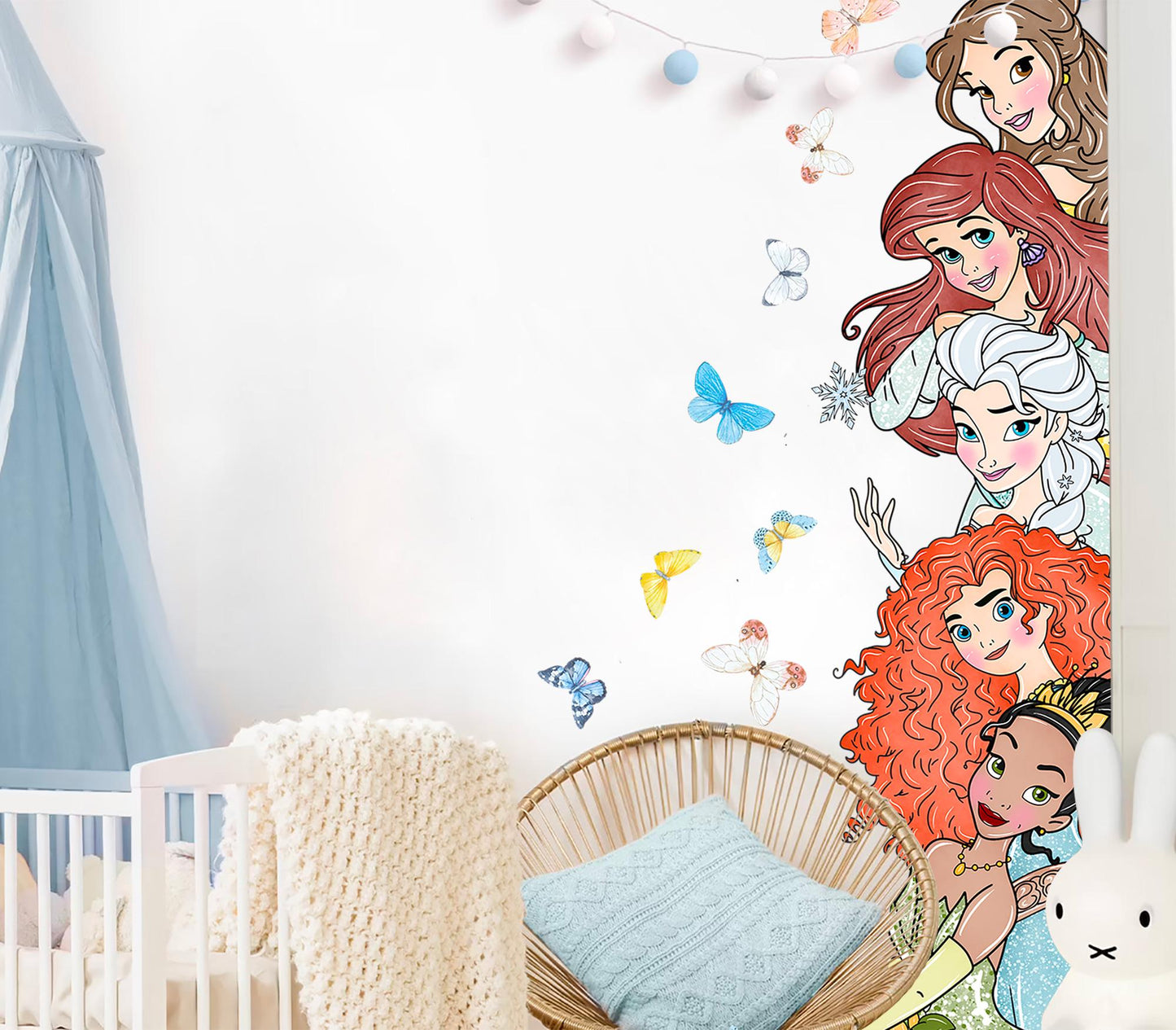 Princess Wall Decal for Girls Room – Cartoon Door Height Sticker | Peel and Stick Fabric Mural | 2 Sets Available