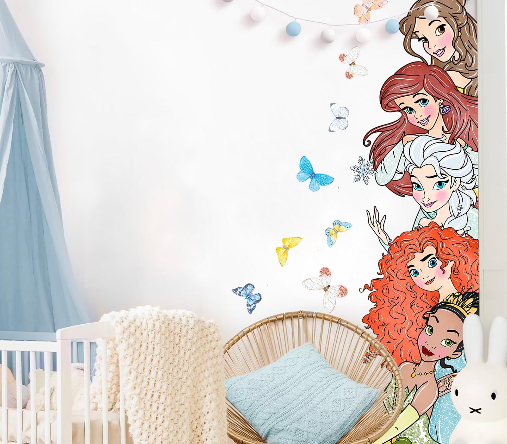 Princess Wall Decal for Girls Room – Cartoon Door Height Sticker | Peel and Stick Fabric Mural | 2 Sets Available