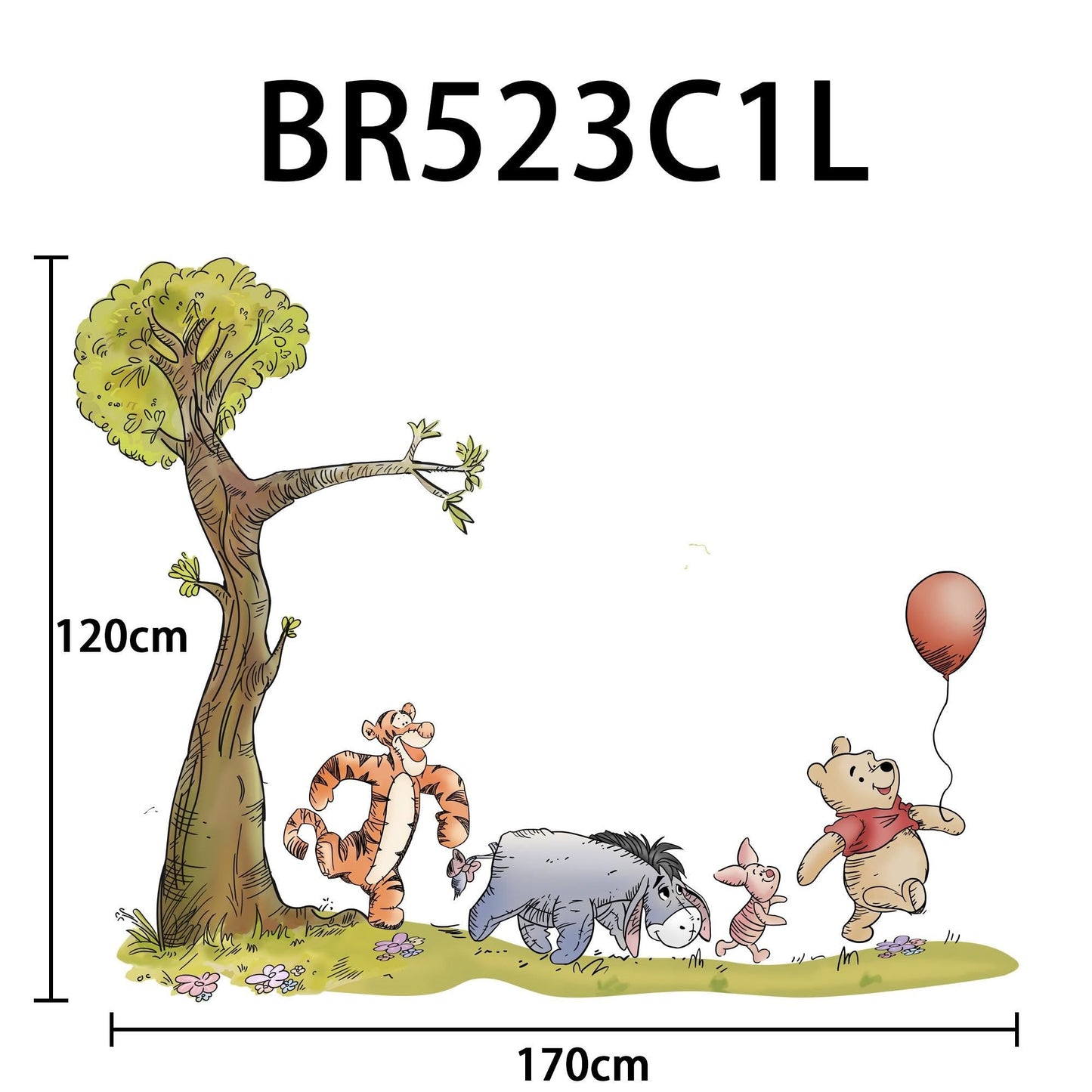 Winnie the Pooh Wall Decal – Tree & Friends Nursery Wall Sticker – Large Removable Fabric Mural for Kids Room
