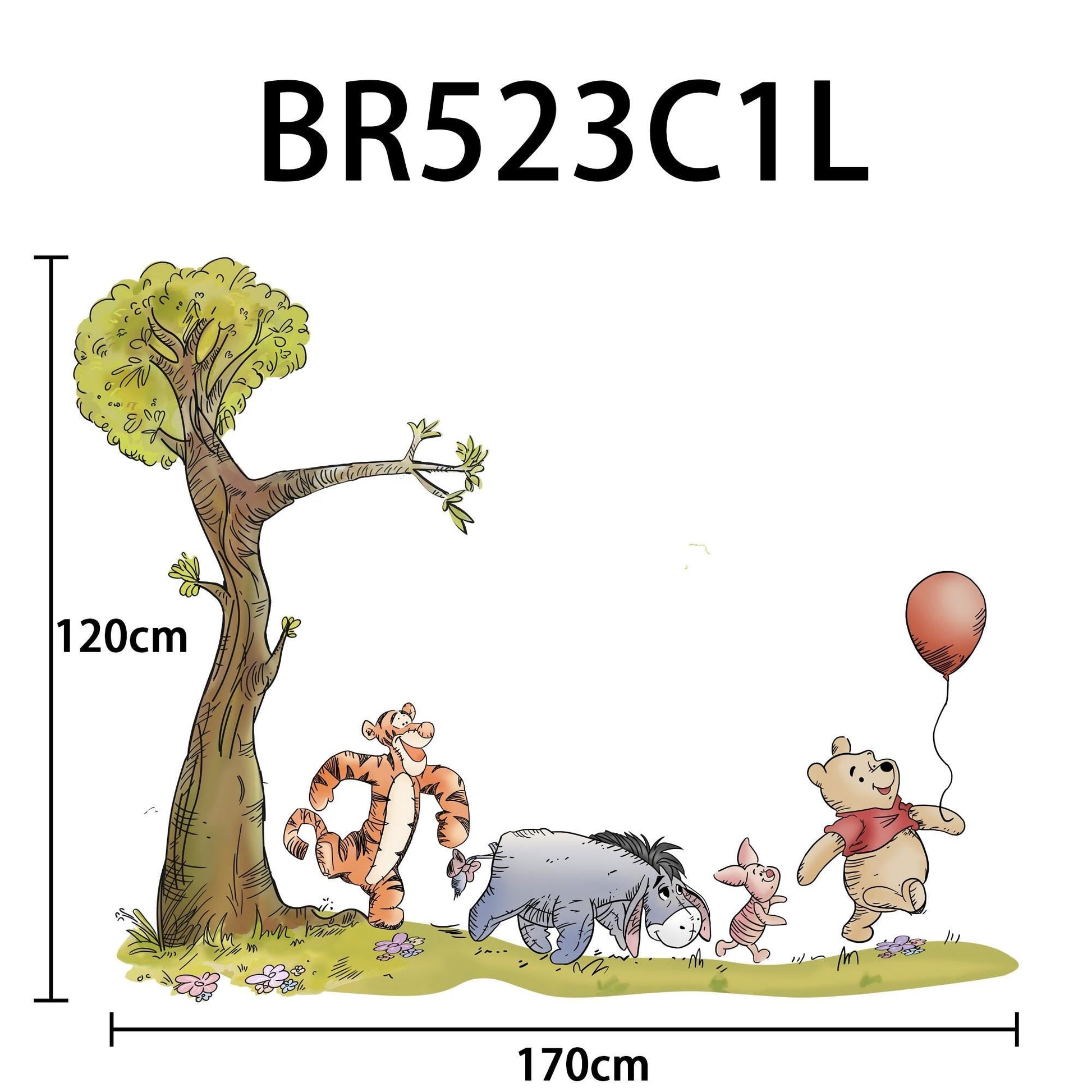 Winnie the Pooh Wall Decal – Tree & Friends Nursery Wall Sticker – Large Removable Fabric Mural for Kids Room