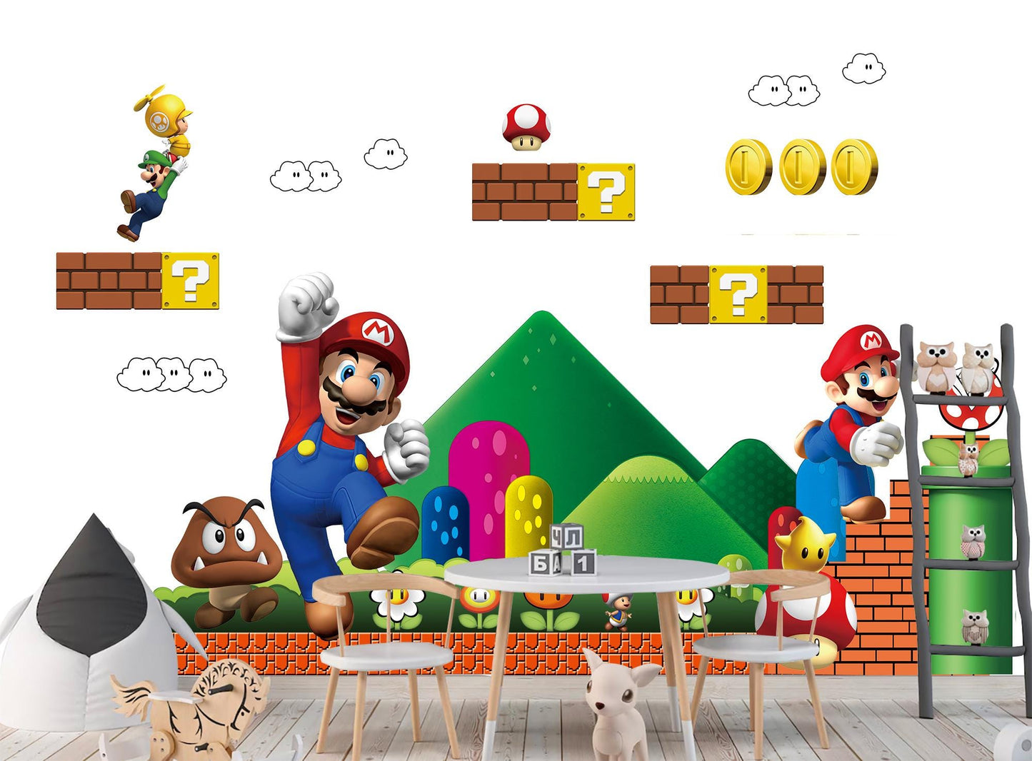 Super Mario Bros Wall Decal for Kids Room – Removable Fabric Sticker Set – Large & Small Sizes Available