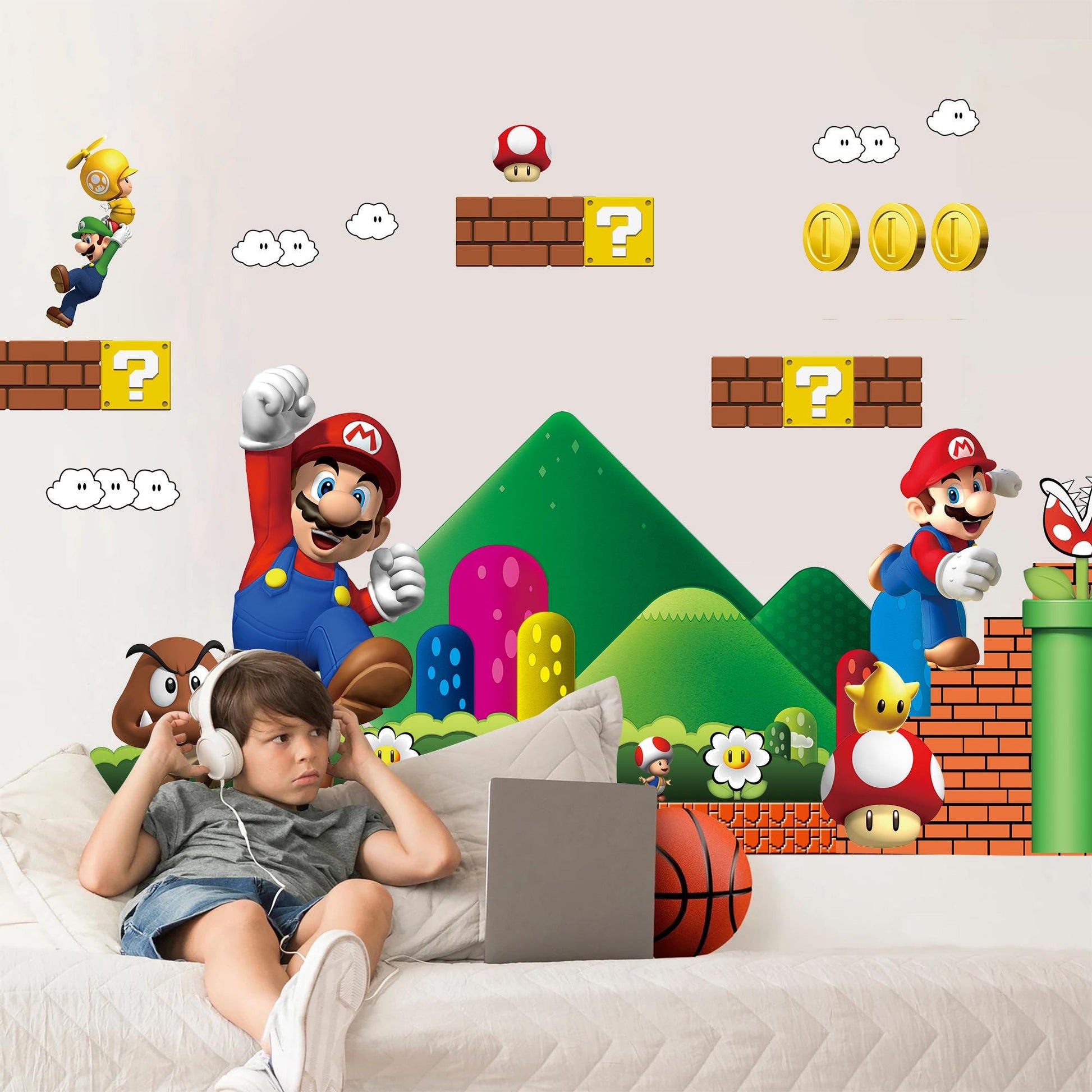 Super Mario Bros Wall Decal for Kids Room – Removable Fabric Sticker Set – Large & Small Sizes Available