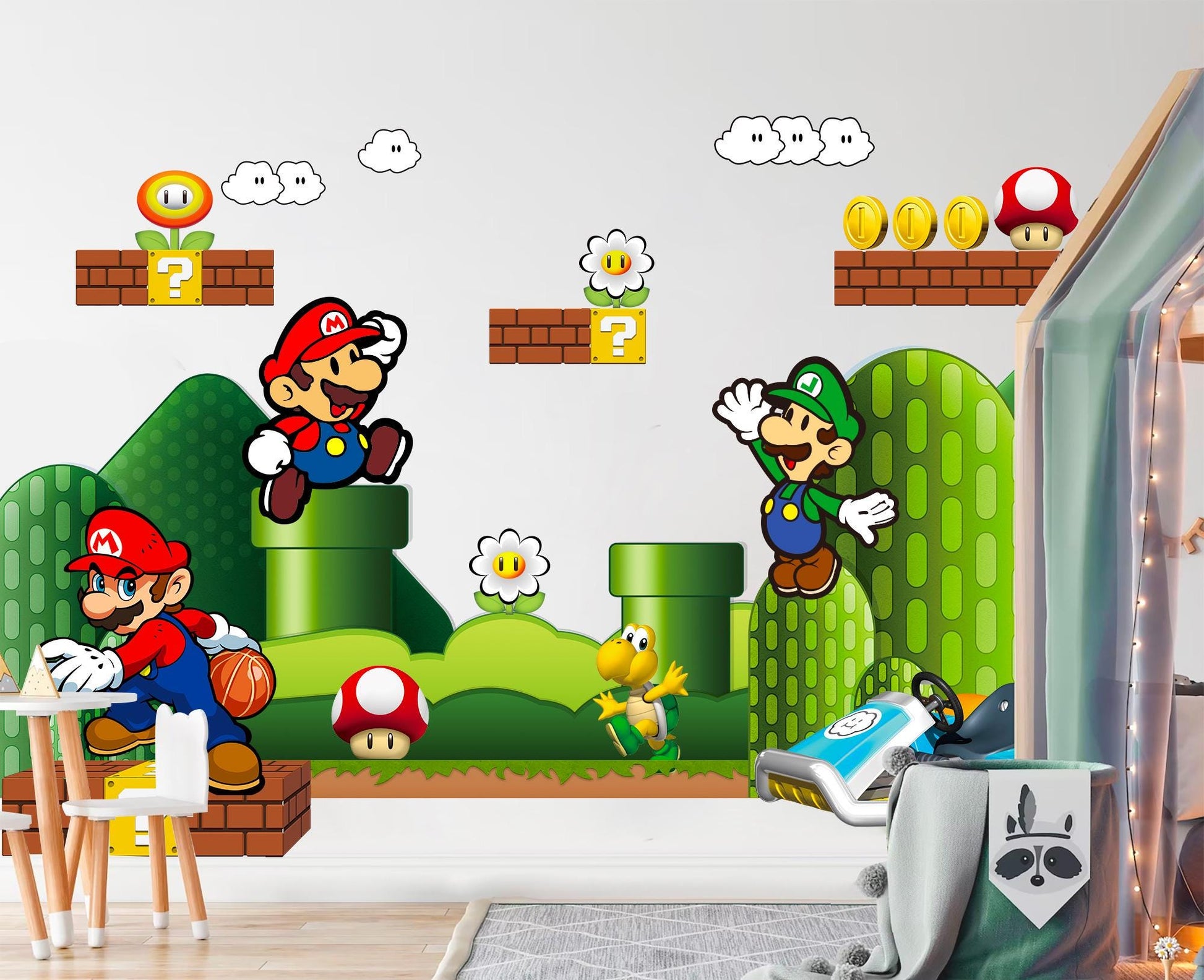 Super Mario Bros Wall Decal for Kids Room – Removable Repositionable Fabric Stickers – Nursery Wall Art Game Theme