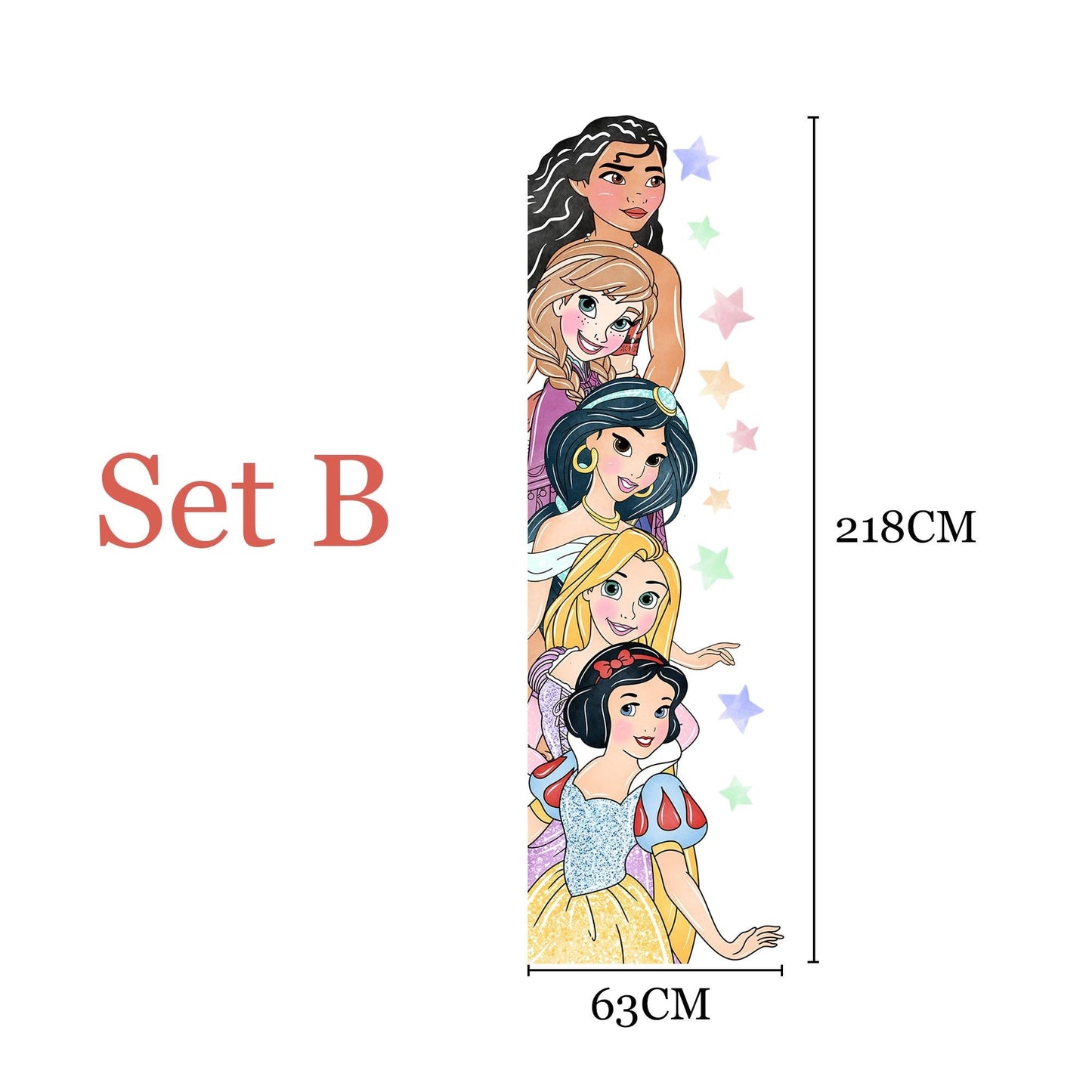 Princess Wall Decal for Girls Room – Cartoon Door Height Sticker | Peel and Stick Fabric Mural | 2 Sets Available