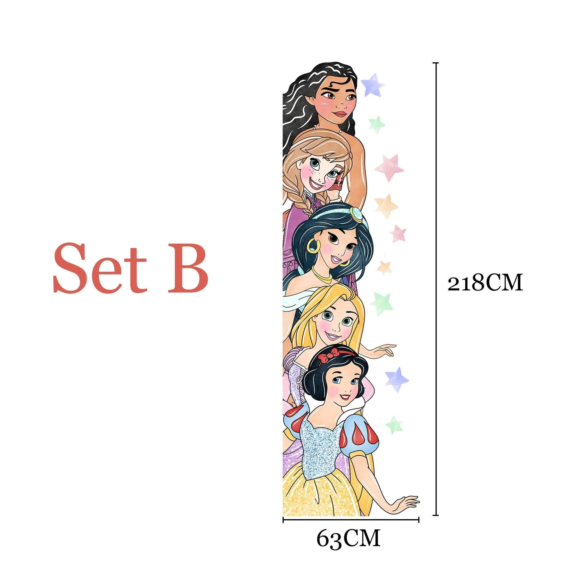 Princess Wall Decal for Girls Room – Cartoon Door Height Sticker | Peel and Stick Fabric Mural | 2 Sets Available