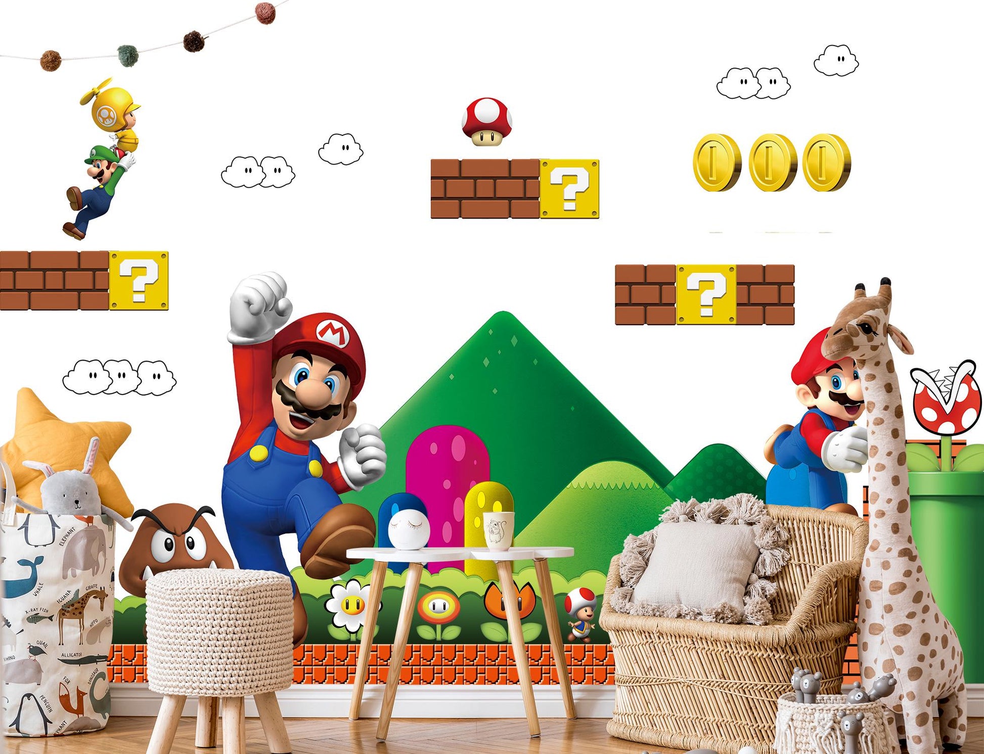 Super Mario Bros Wall Decal for Kids Room – Removable Fabric Sticker Set – Large & Small Sizes Available