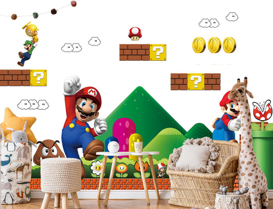 Super Mario Bros Wall Decal for Kids Room – Removable Fabric Sticker Set – Large & Small Sizes Available