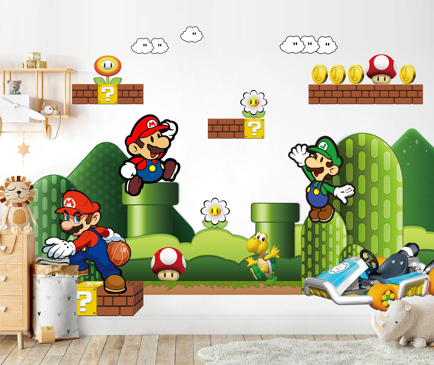 Super Mario Bros Wall Decal for Kids Room – Removable Repositionable Fabric Stickers – Nursery Wall Art Game Theme