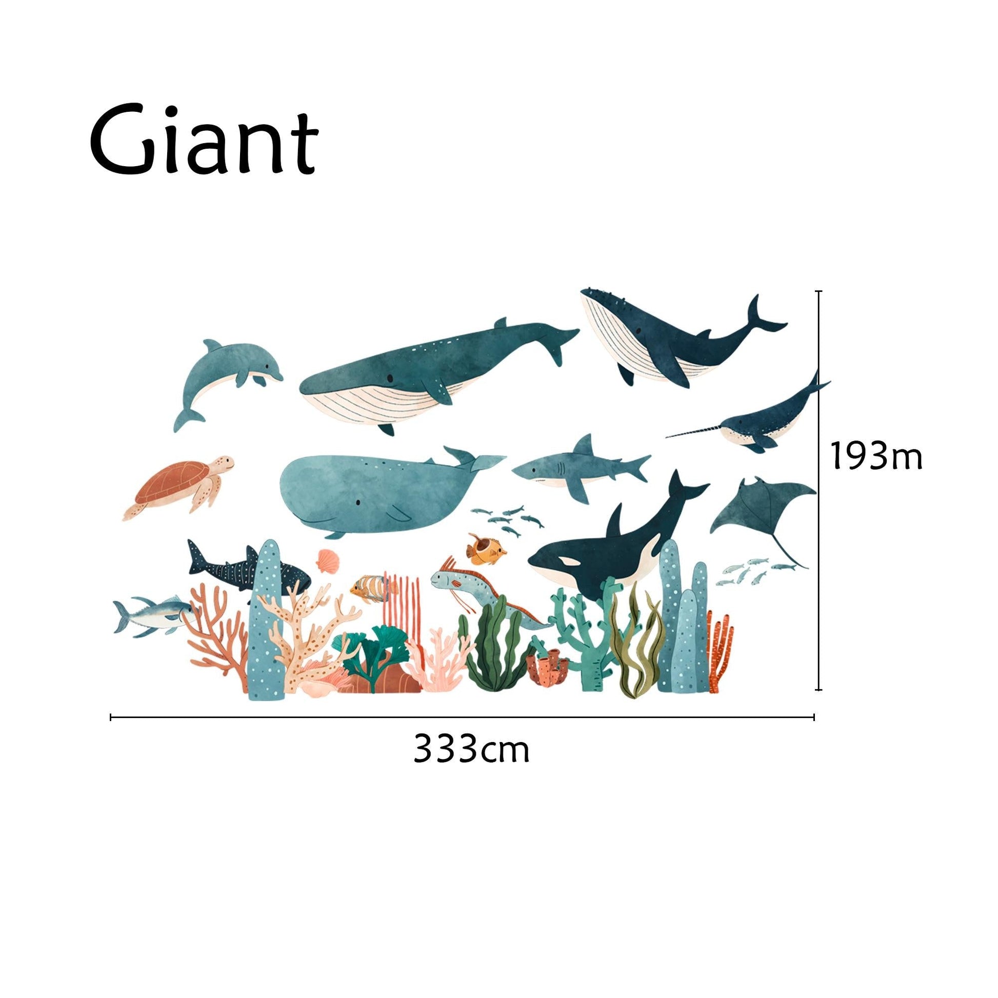 Underwater Ocean Whale Shark Wall Decals – Watercolor Sea Life Nursery Fabric Stickers – Kids Room Removable Mural