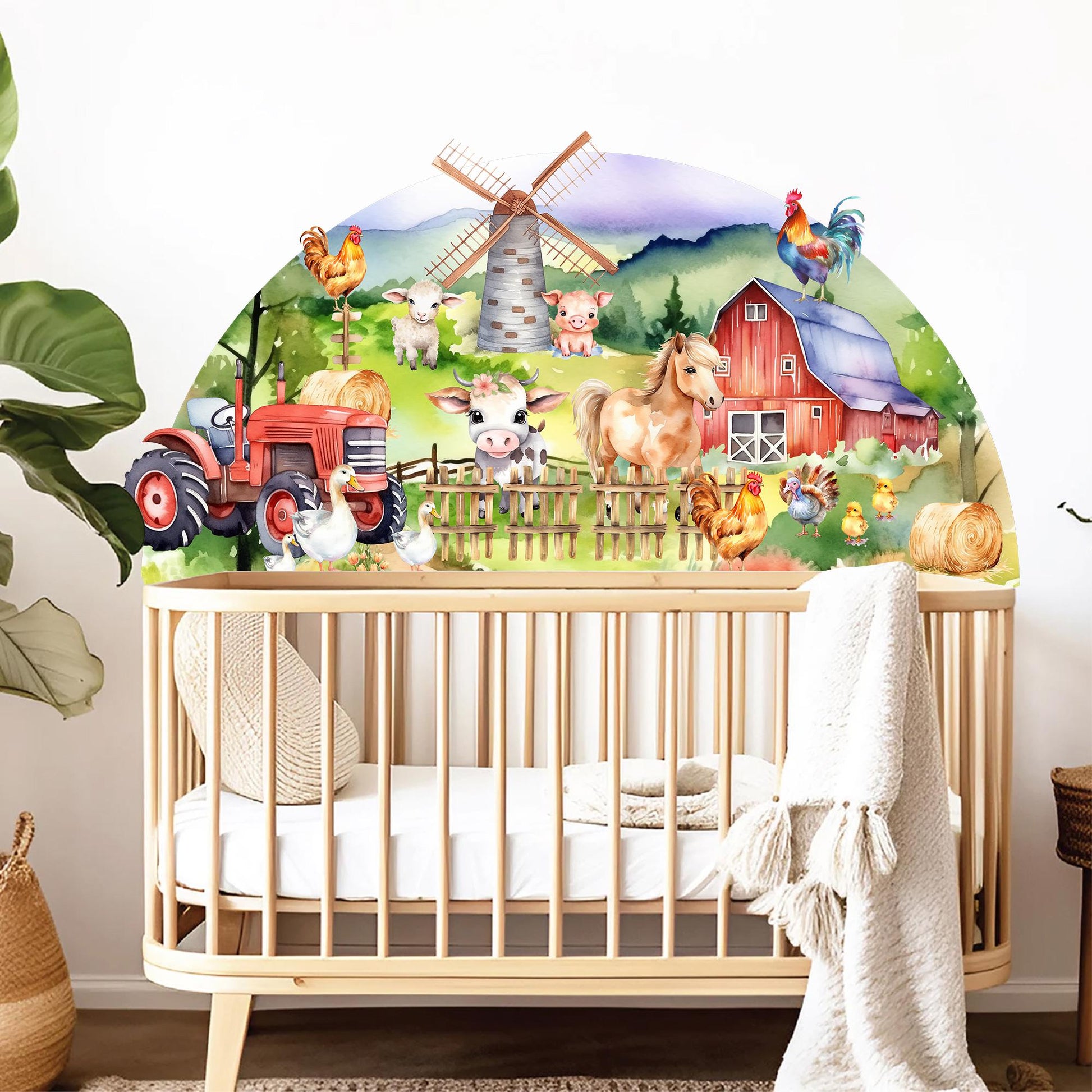 Half Arch Farm Animals Wall Decal – Watercolor Barn Tractor Horse Pig Cow Sticker