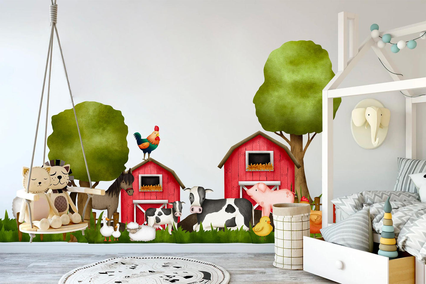 Farm Animals Wall Decal Barn Tractor Mural Cow Horse Pig Nursery Decor