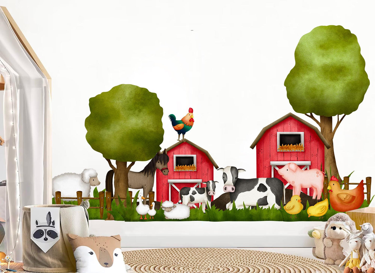 Farm Animals Wall Decal Barn Tractor Mural Cow Horse Pig Nursery Decor