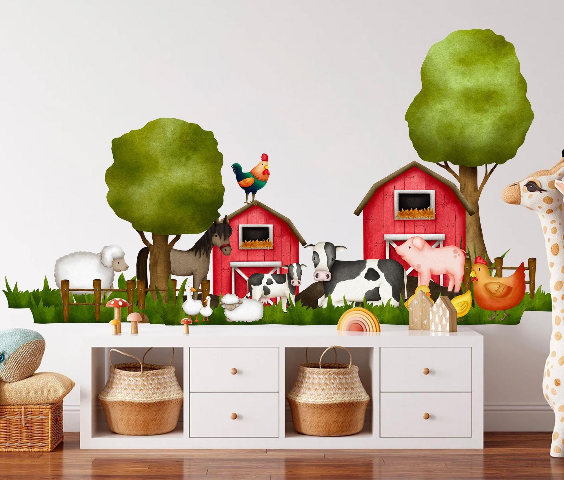 Farm Animals Wall Decal Barn Tractor Mural Cow Horse Pig Nursery Decor