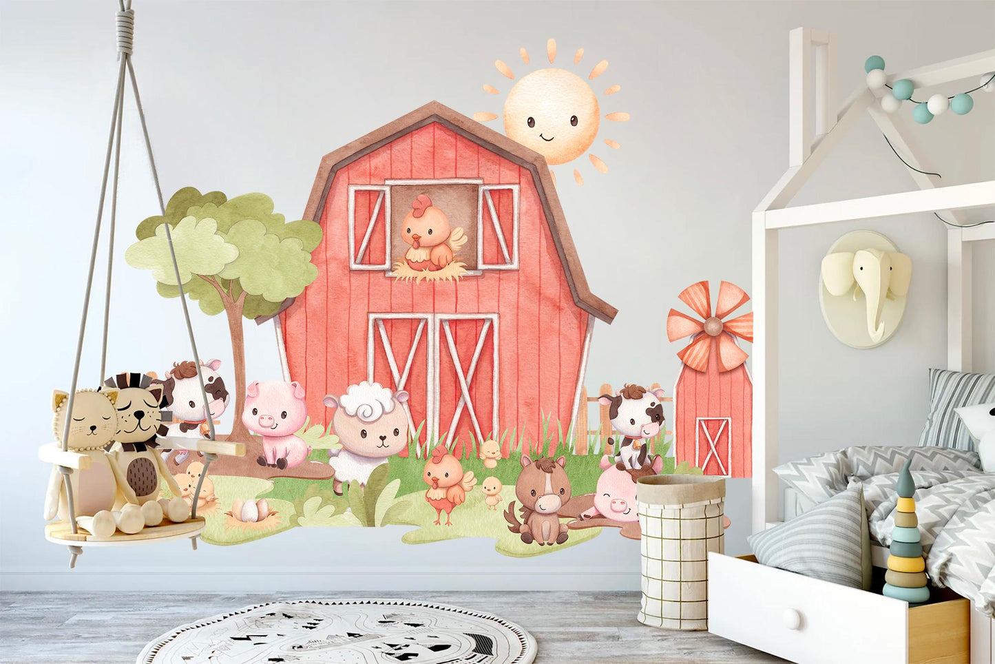 Cute Farm Animals Wall Decal, Barn Nursery Wall Sticker, Baby Room Decor