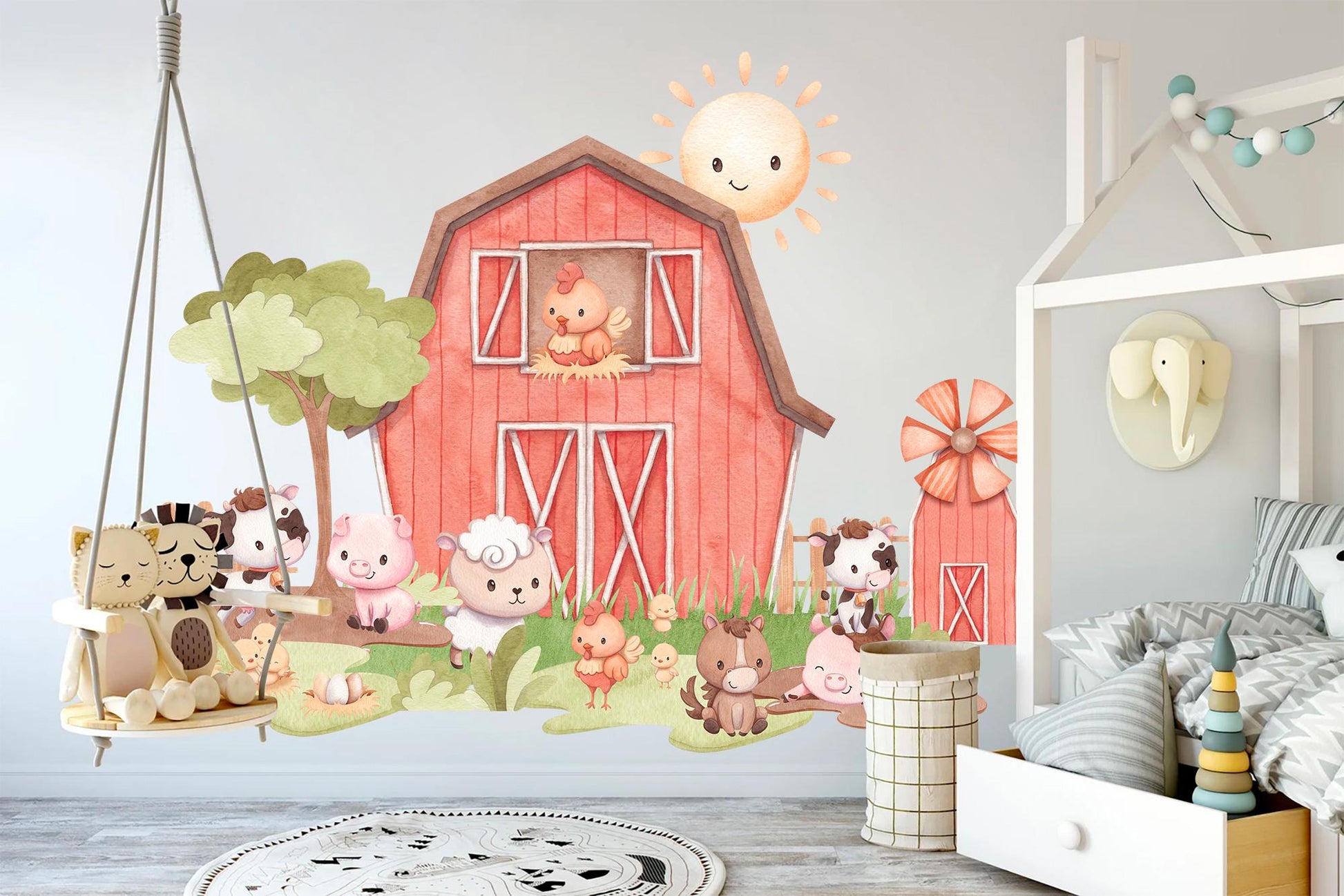 Cute Farm Animals Wall Decal, Barn Nursery Wall Sticker, Baby Room Decor