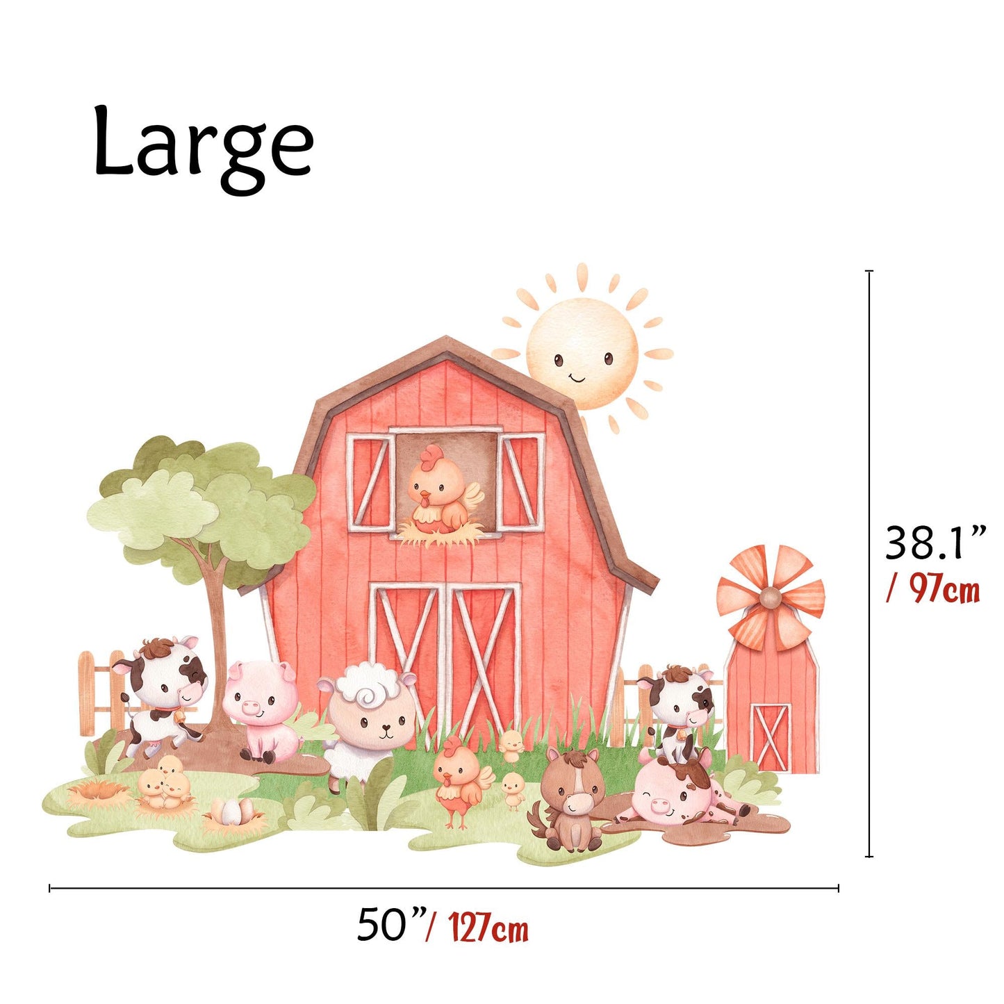 Cute Farm Animals Wall Decal, Barn Nursery Wall Sticker, Baby Room Decor