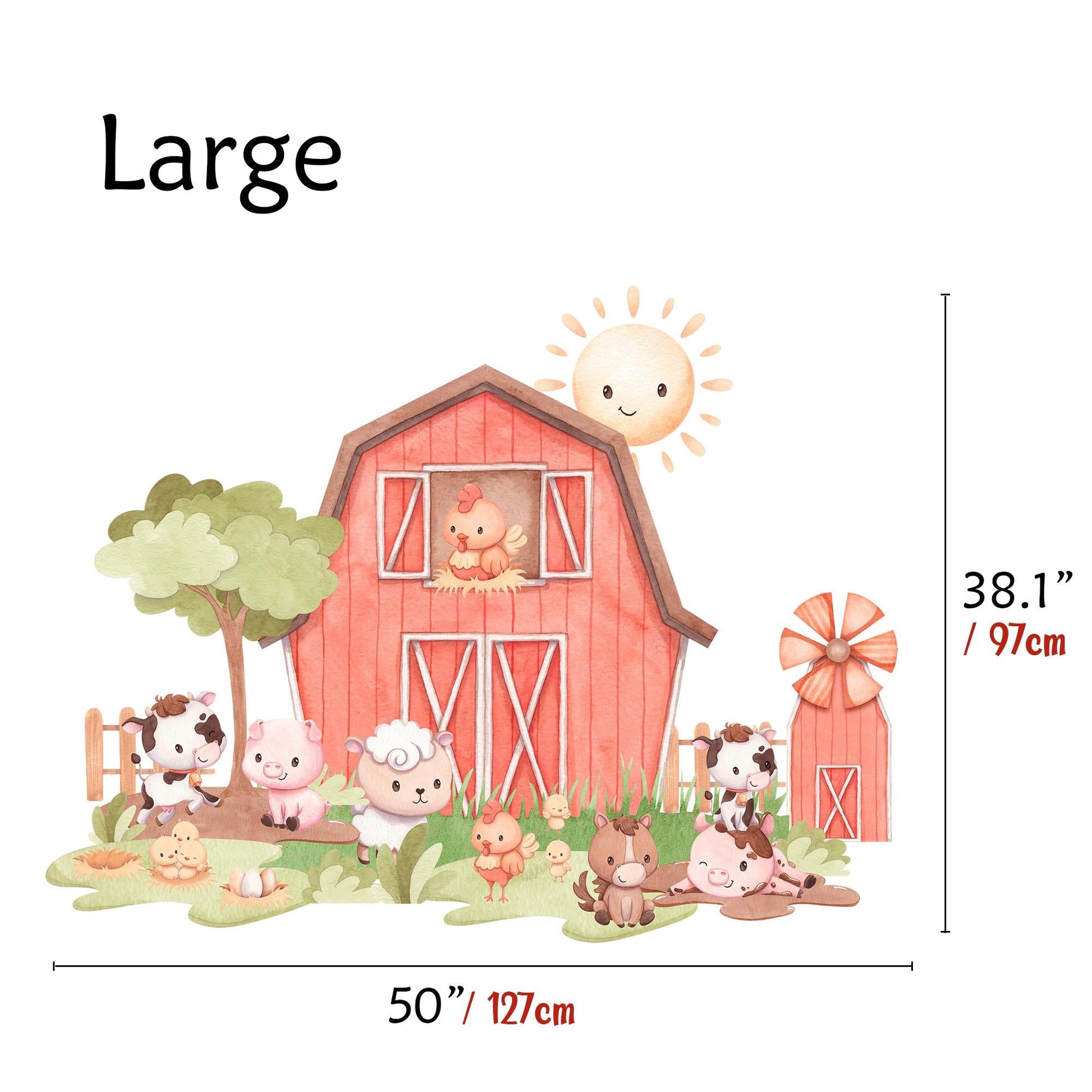 Cute Farm Animals Wall Decal, Barn Nursery Wall Sticker, Baby Room Decor