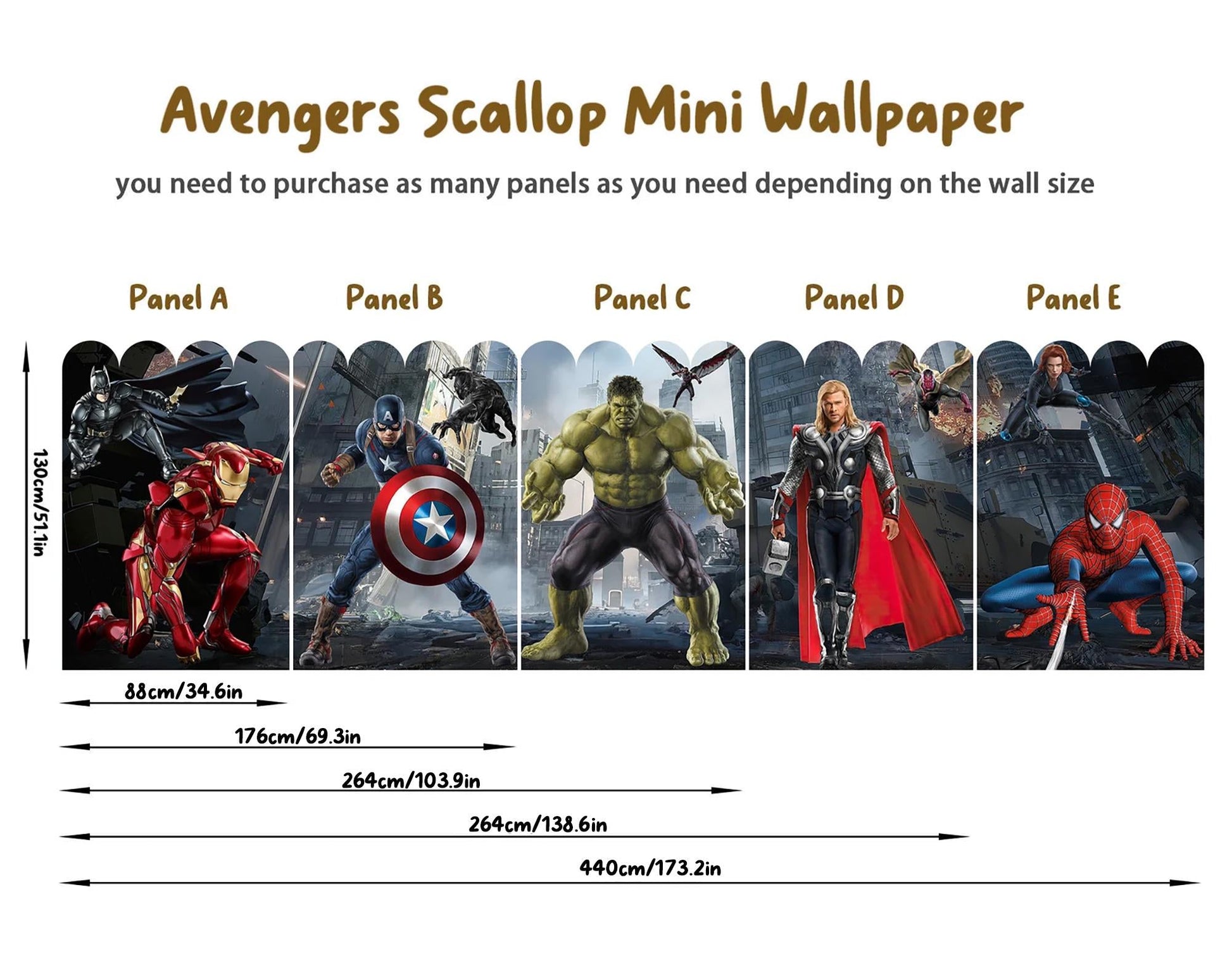 Superhero Alliance Fabric Wall Mural - City Battleground with Iron Man Captain America Batman Hulk Spider-Man