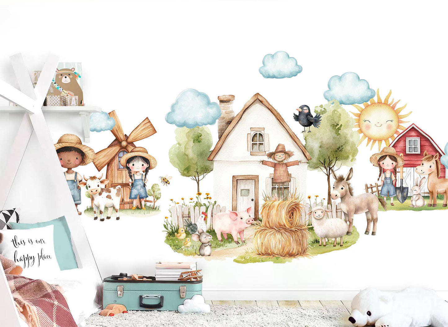 Farm Animals Wall Decal Set – Farmer Kids, Barn, Animals & Village Nursery Decor
