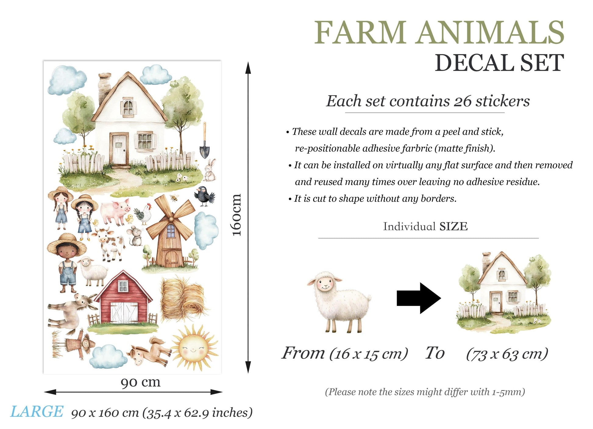 Farm Animals Wall Decal Set – Farmer Kids, Barn, Animals & Village Nursery Decor