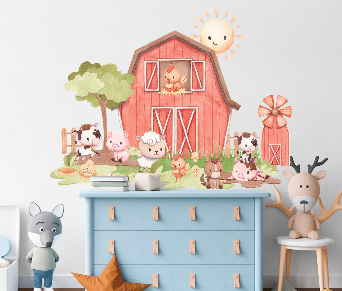 Cute Farm Animals Wall Decal, Barn Nursery Wall Sticker, Baby Room Decor