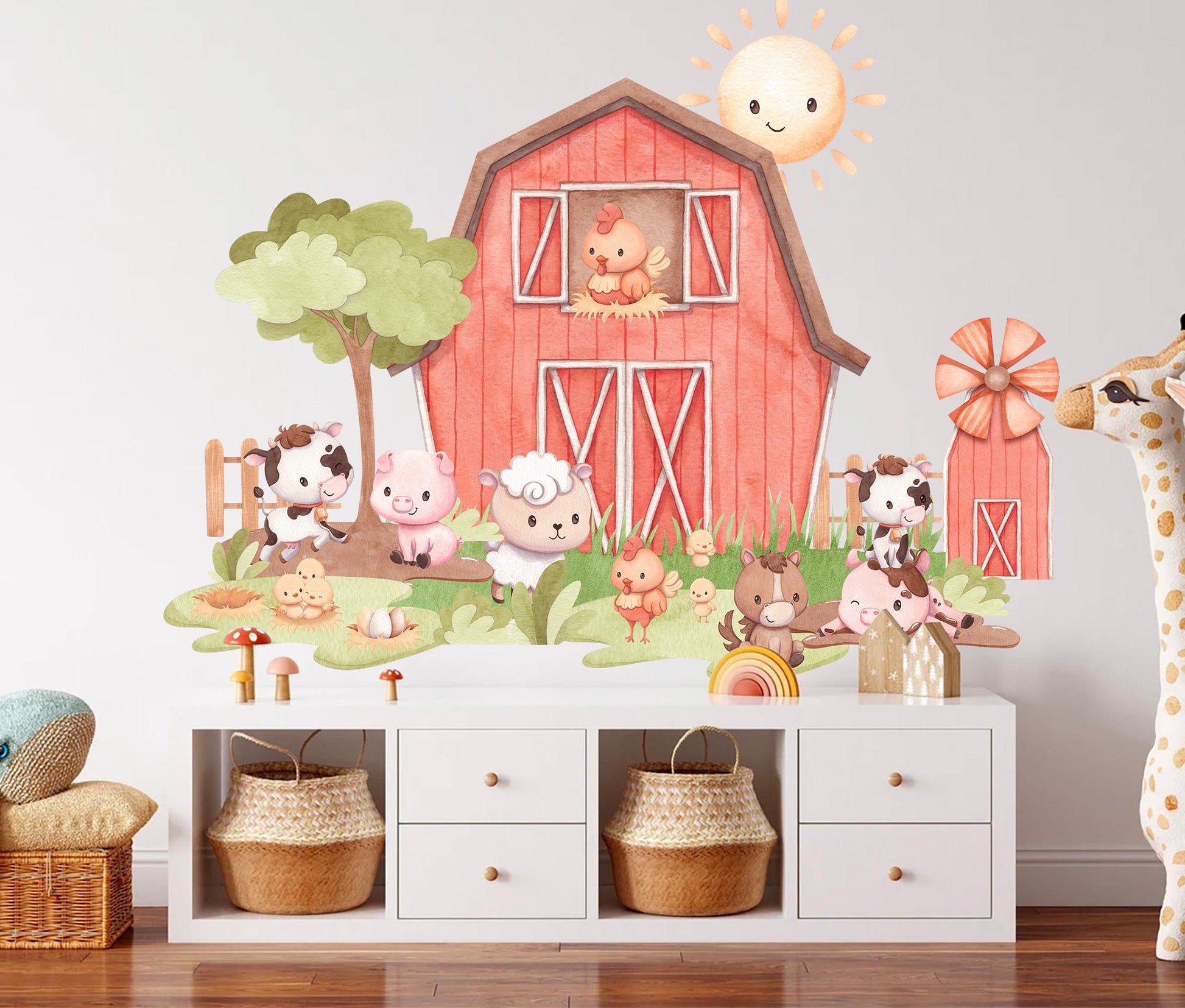 Cute Farm Animals Wall Decal, Barn Nursery Wall Sticker, Baby Room Decor