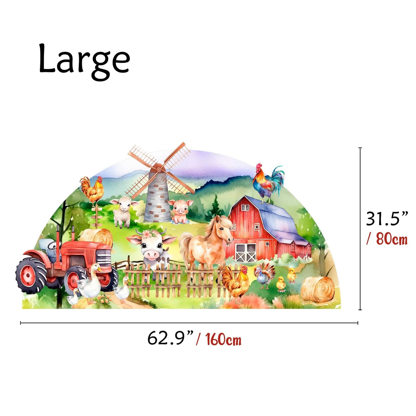 Half Arch Farm Animals Wall Decal – Watercolor Barn Tractor Horse Pig Cow Sticker