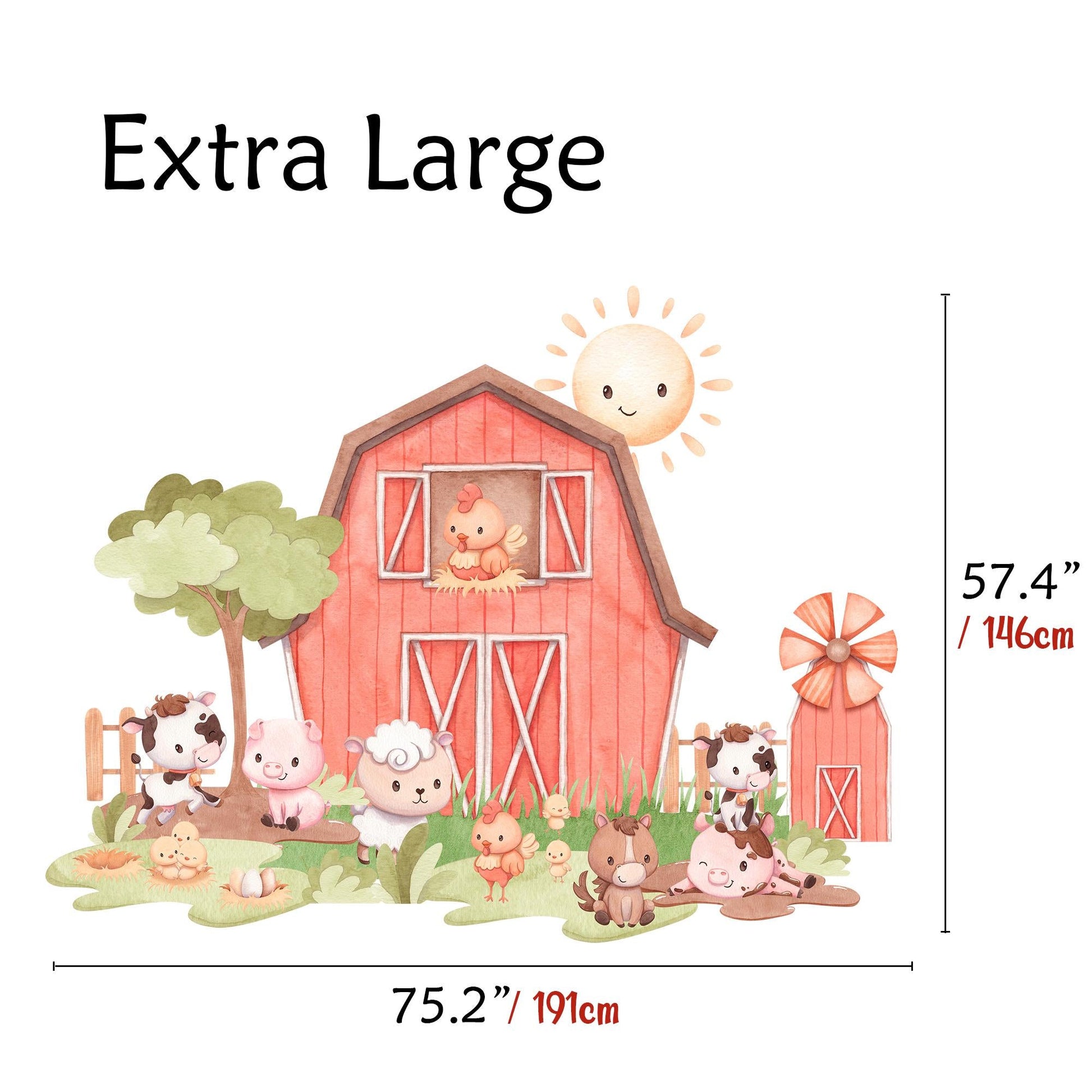 Cute Farm Animals Wall Decal, Barn Nursery Wall Sticker, Baby Room Decor