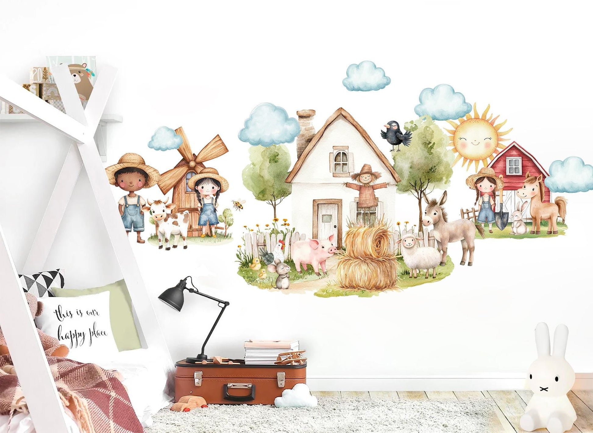 Farm Animals Wall Decal Set – Farmer Kids, Barn, Animals & Village Nursery Decor