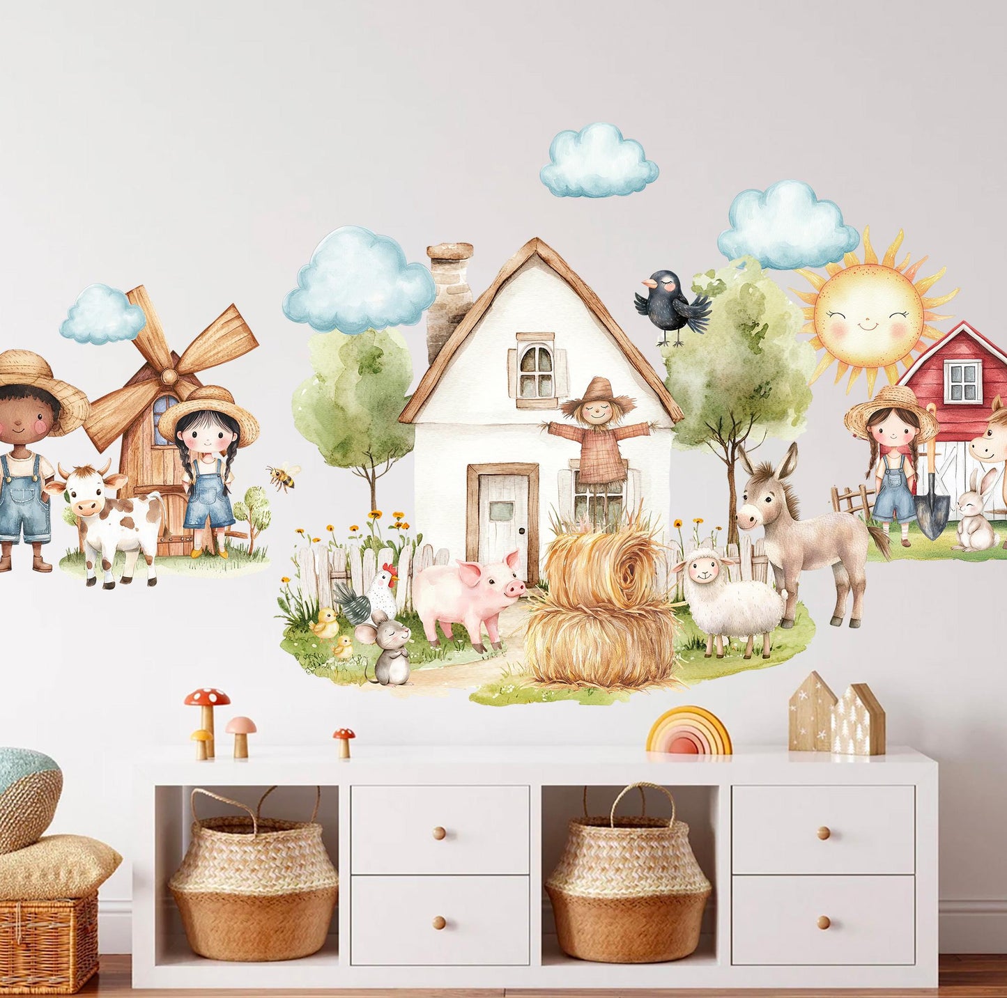 Farm Animals Wall Decal Set – Farmer Kids, Barn, Animals & Village Nursery Decor
