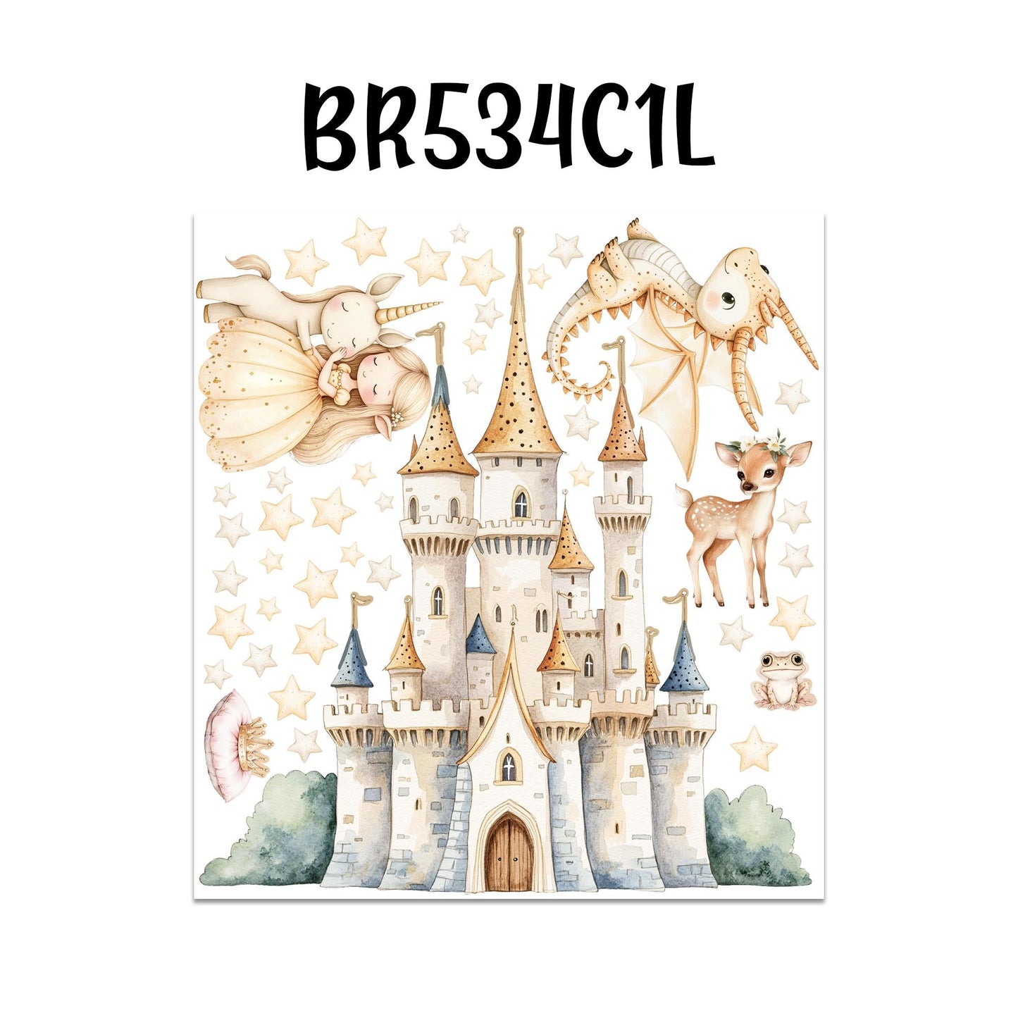 Fairy Princess Castle Unicorn Dragon Deer Nursery Mural | Removable Fabric Sticker for Girls Room